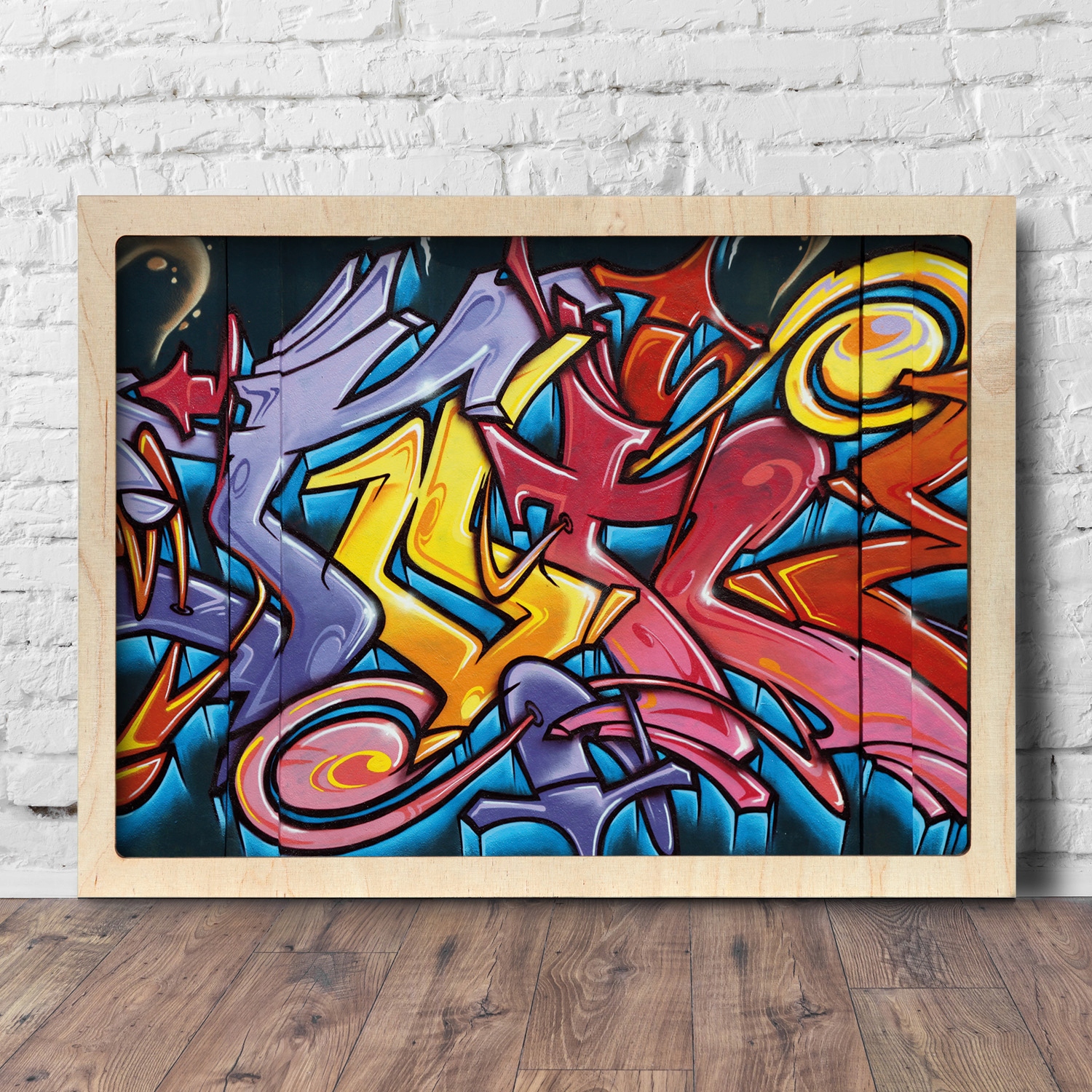 Grafický obraz dřevěný rámeček Tag graffiti 75x55