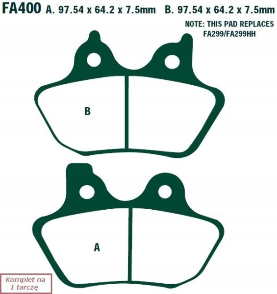 KLOCKI HAMULCOWE EBC HARLEY DAVIDSON ROAD GLIDE DYNA V-ROD SPORTSTER ULTRA Numer katalogowy części FA400HH