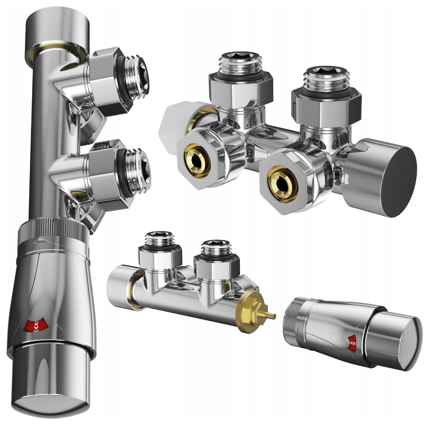 Termostatický ventil pre radiátor Pex, mosadzný komplet, hlavica 1/2 chróm