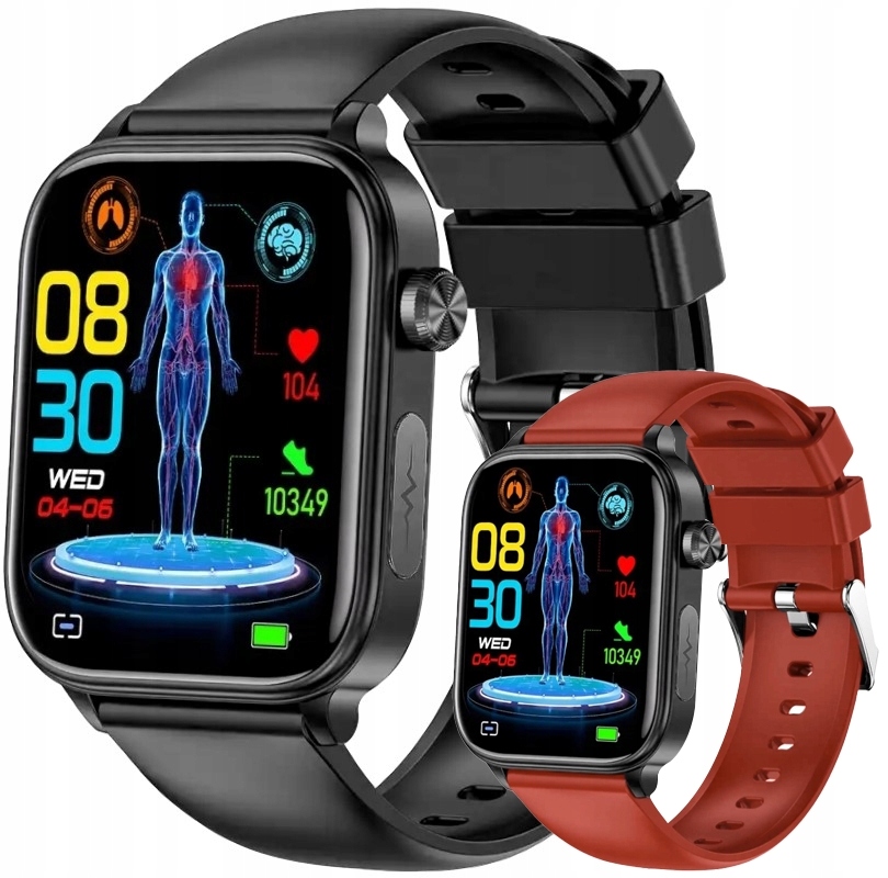 Smartwatch Pánsky Čierny Dodatočný Bordový Športový Opasok, Elegantný