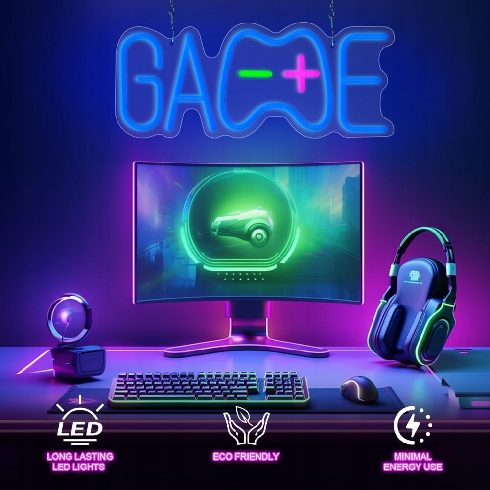 Neonová Led Game Lampa Na Zeď Usb Herní Dekorace