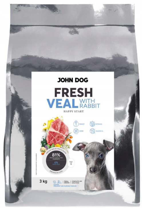 Levně Puppy Fresh krmivo pro štěňata, telecí s králíkem John Dog 3 kg
