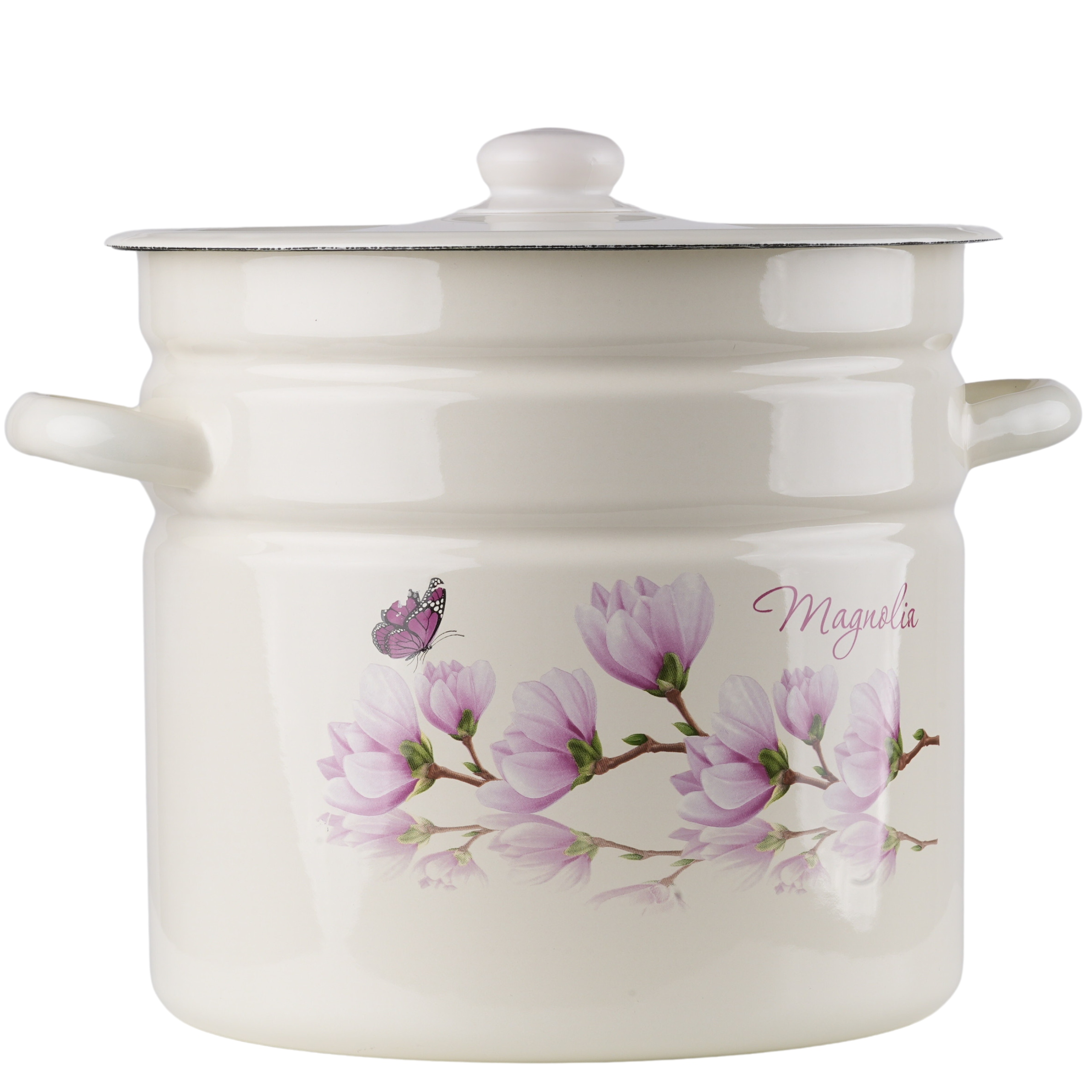 Garnek Emaliowany 12L+POKRYWA Gar Zdobiony Duży Magnolia Na Rosół Bigos