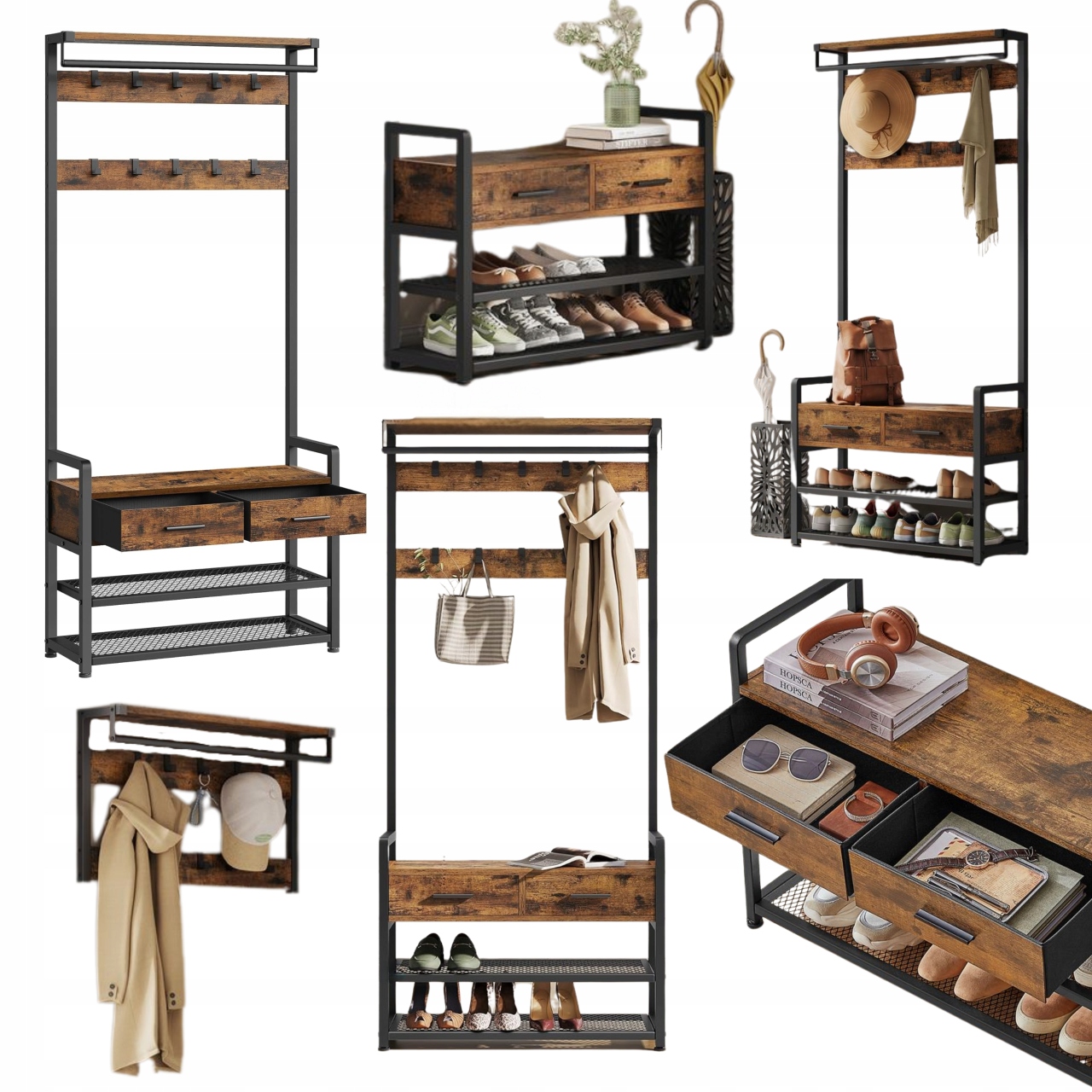 Skrinka na topánky s vešiakovým sedadlom Vysoká s zásuvkou do predsiene