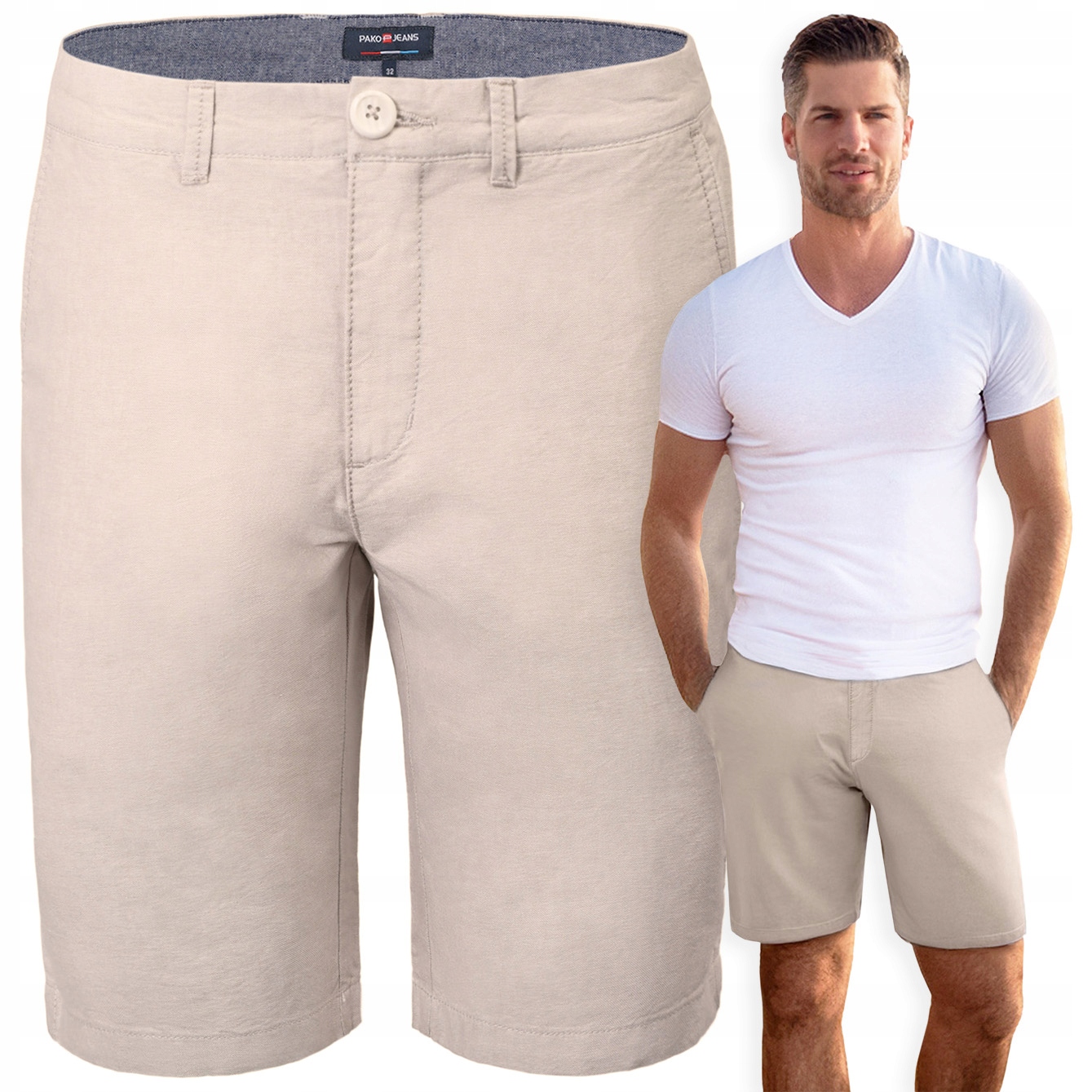 Elegantní Kraťasy Chino Pánské Šortky Marius Světle béžové 40 Pako Jeans