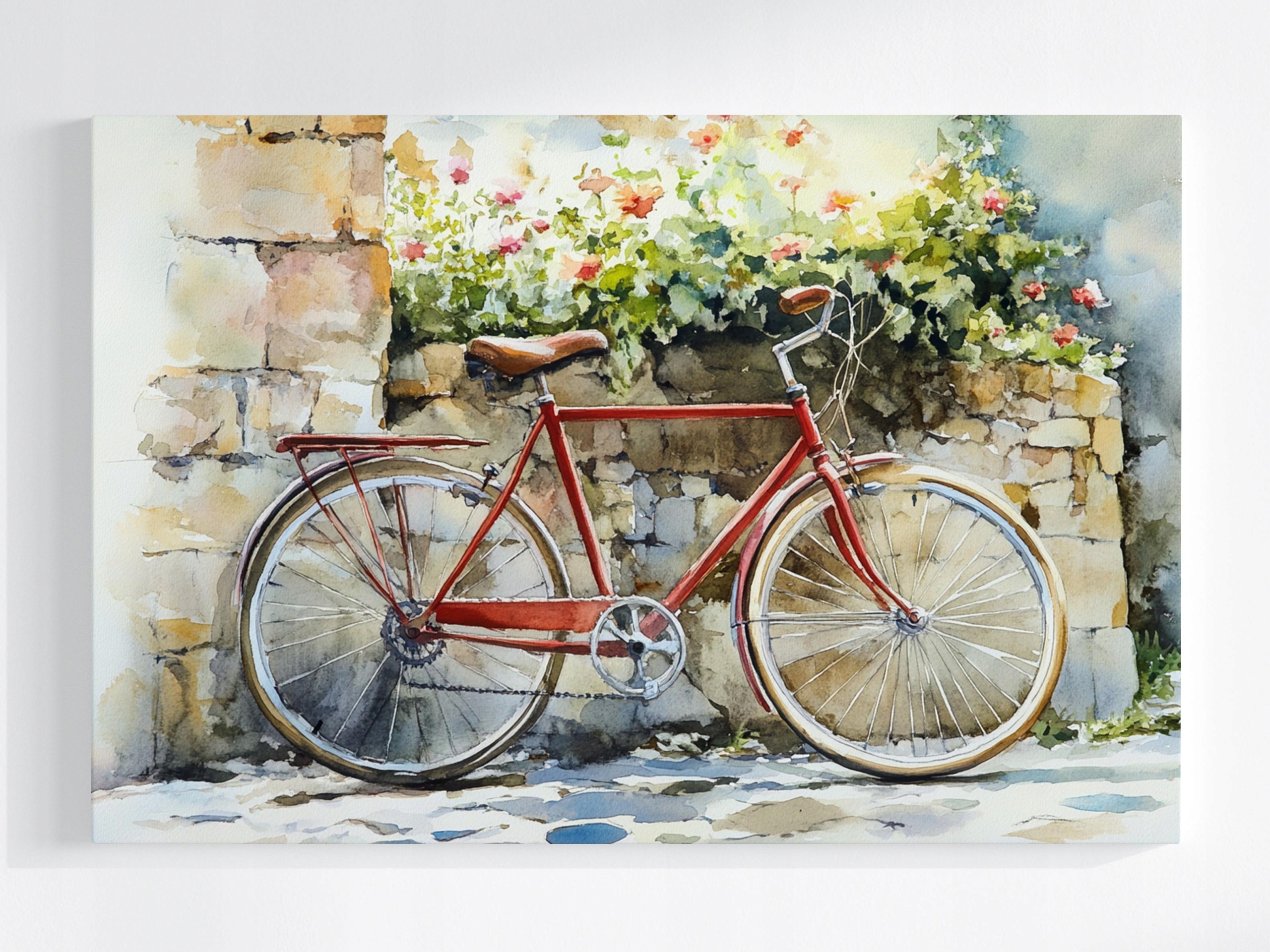 Obraz Na Plátně Canvas Starý Červený Kolo Zeď Stěna Květiny Bruk 120x80