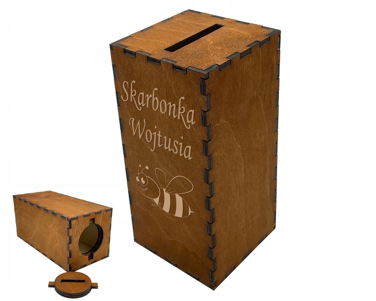 

Drewniana skarbonka z Grawerem urodziny