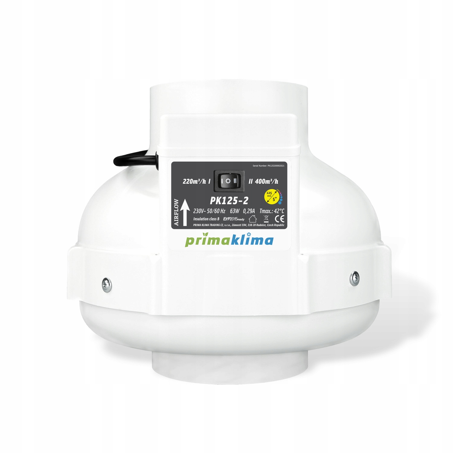

Wentylator promieniowy Prima Klima 125mm 2 Speed