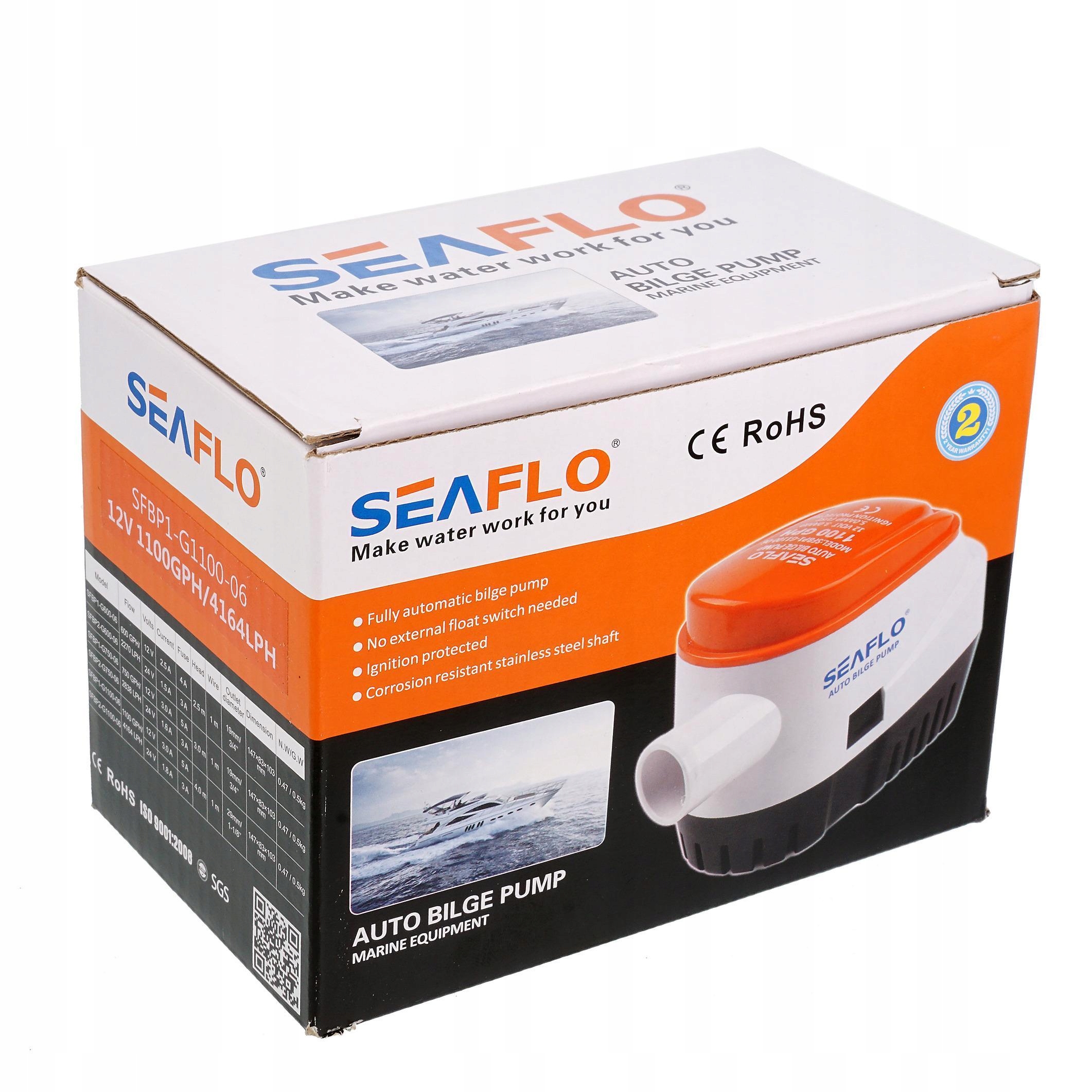 AUTOMATYCZNA POMPA WODY ZĘZOWA SEAFLO 12V 1100GPH Waga produktu z opakowaniem jednostkowym 1 kg