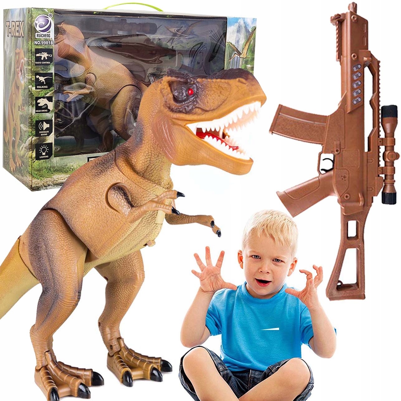 

Dinozaur T-rex Chodzi Ryczy Świeci Karabin Rc