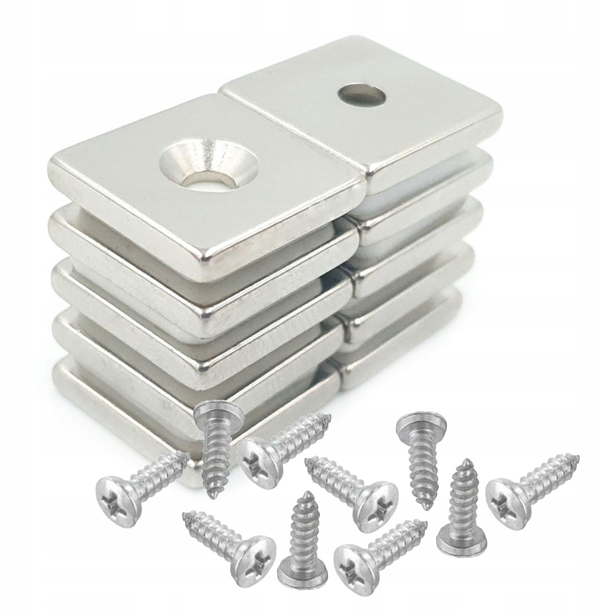 

10x Magnes Neodymowy 18x18x3mm otwór 8/4 Pod Wkręt