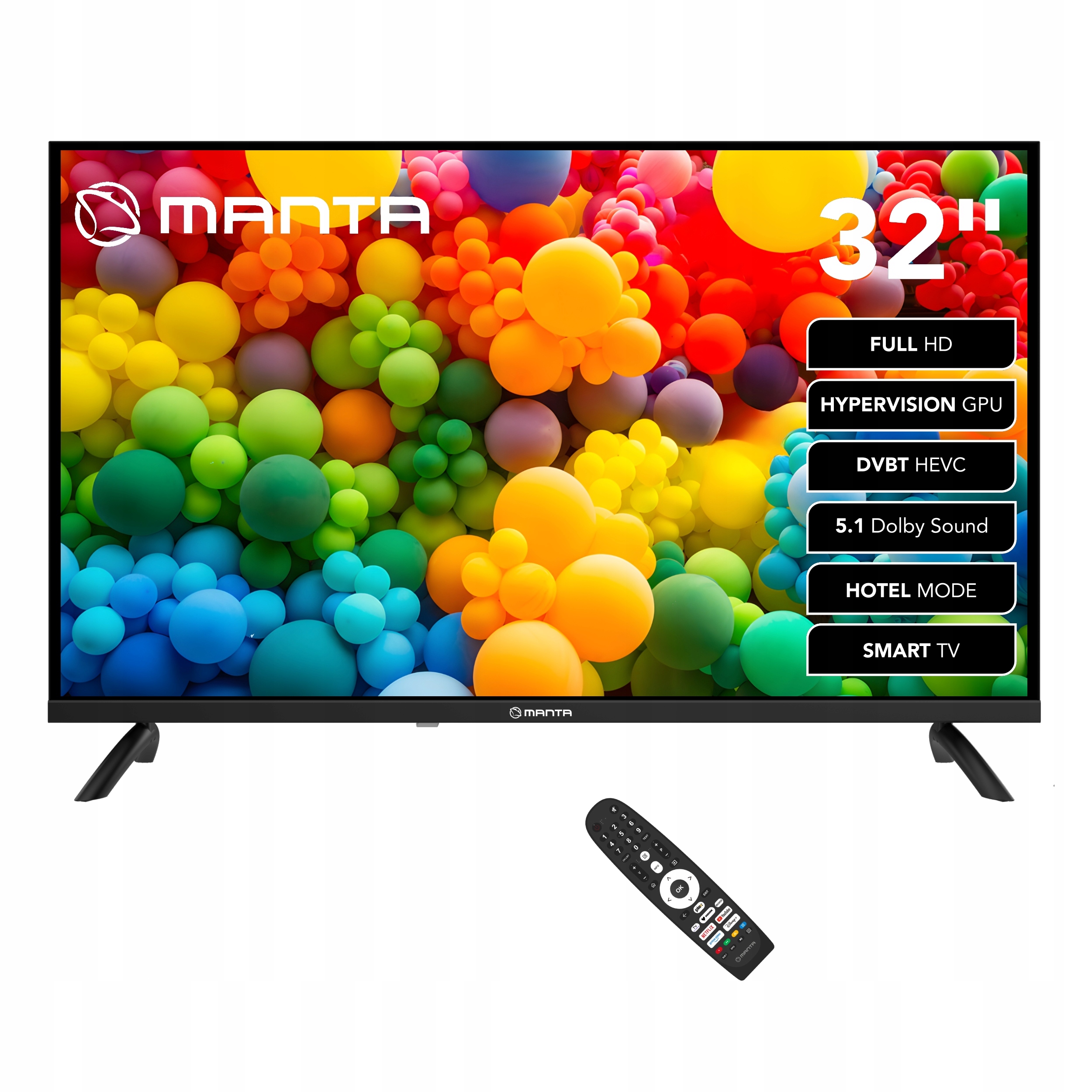 TELEWIZOR 32 cale SMART VIDAA MANTA TV LED HD DVBT2 HEVC/265 USB ARC HDMI