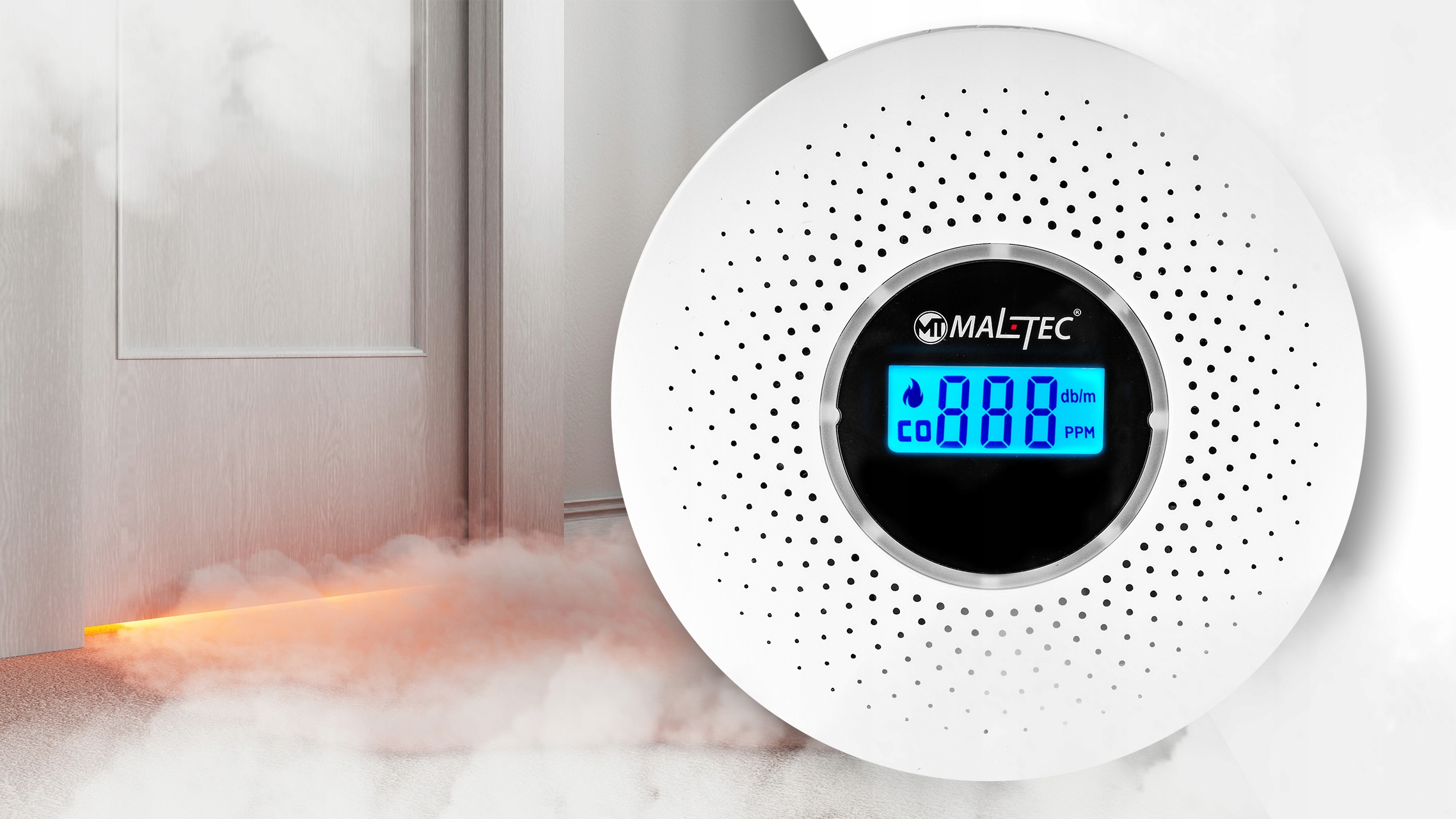 CERTYFIKOWANY CZUJNIK CZADU DYMU TLENKU WĘGLA SAFESENSOR BEZPRZEWODOWY 2w1 Marka MalTec