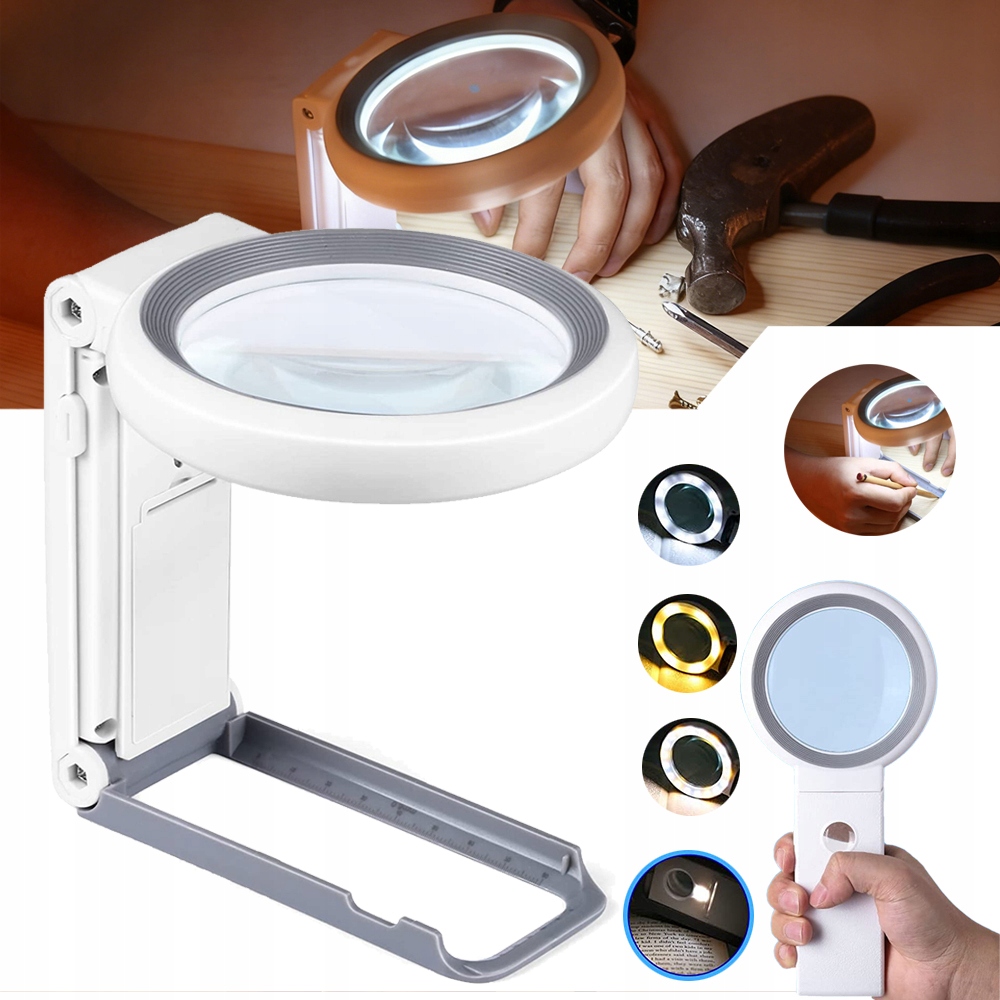 LUPA SZKLANA LAMPA STOŁOWA 10X/30X SKŁADANA LUPA ZASILANY BATERYJNIE Z LED