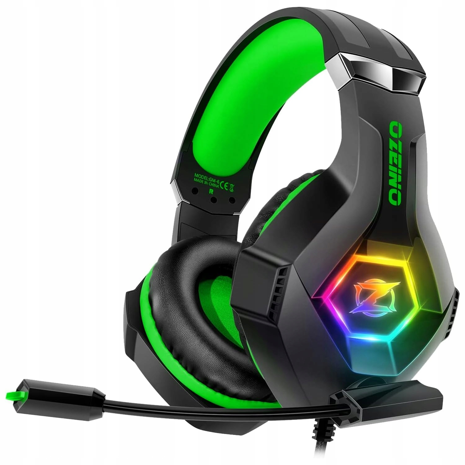 OZEINO Przewodowy Zestaw Słuchawkowy Gamingowy z Mikrofonem 3D Dźwięk RGB