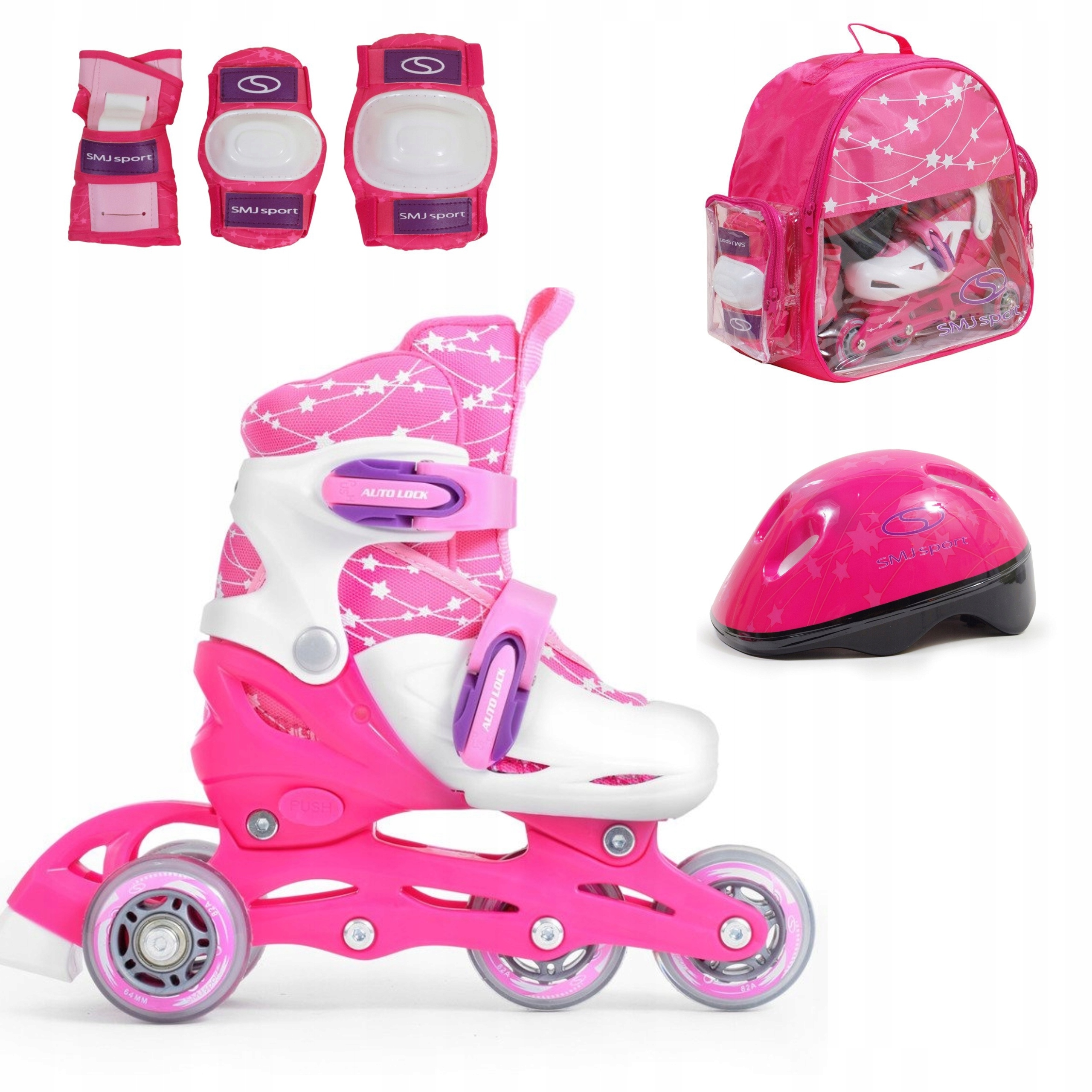 Kolečkové brusle Regulovatelné 16-18 CM Smj Sport Sada Led Helma Růžová
