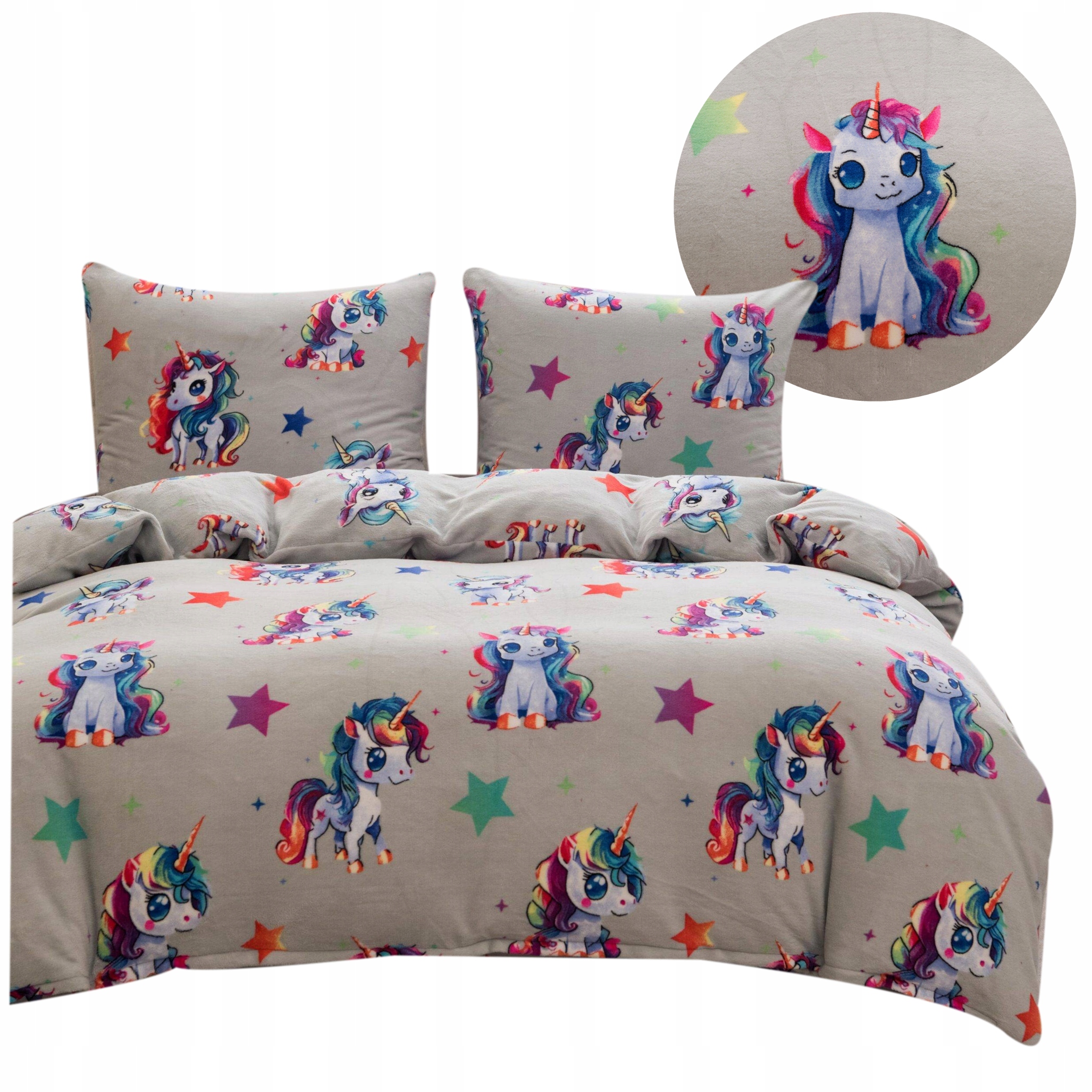 Pościel Gruba Z Mikrofibry Miś 140x200cm 2cz Magiczne Jednorożce