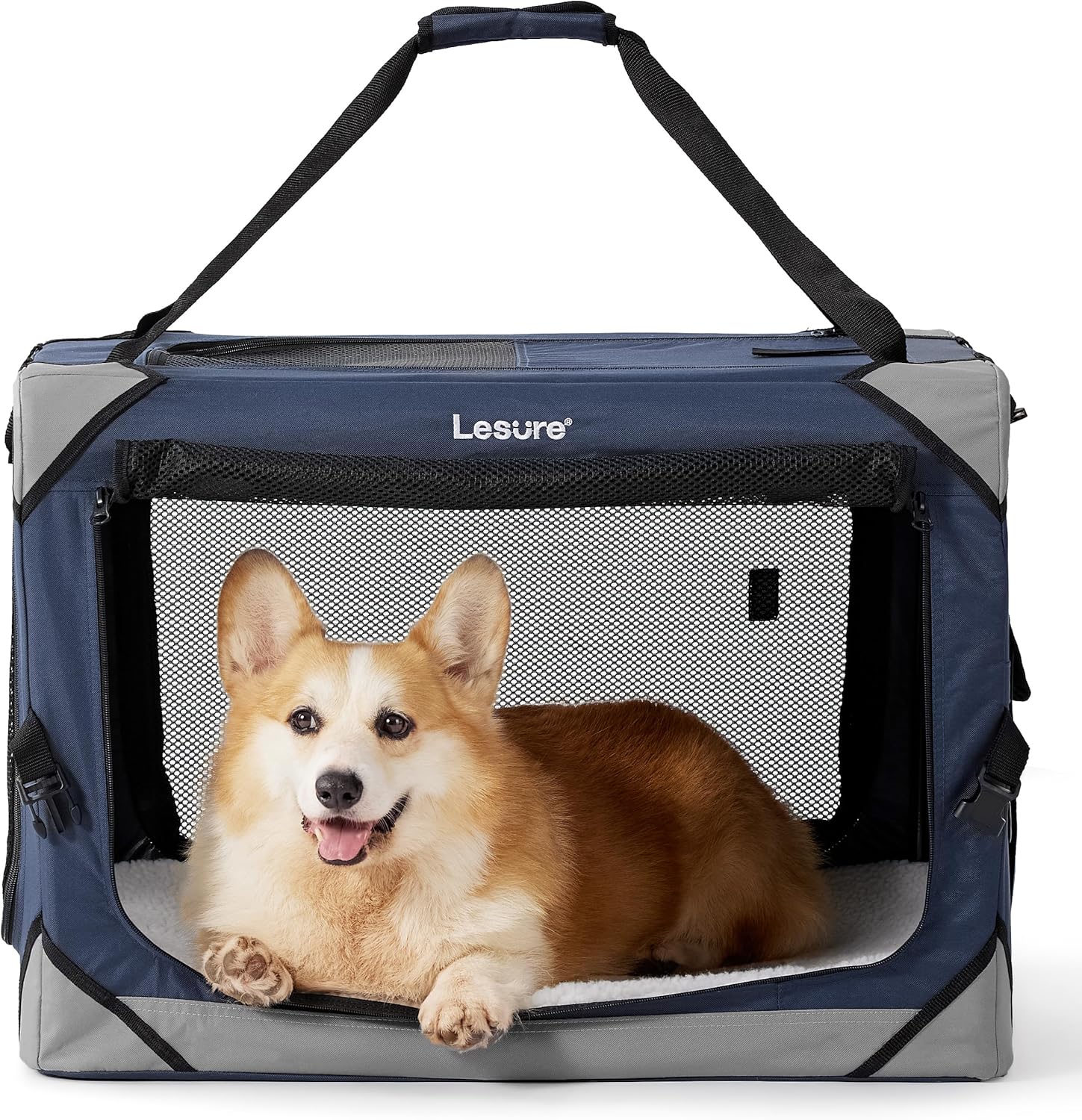 Transporter dla psa składany 61x40x40 cm miękki do auta niebieski Lesure
