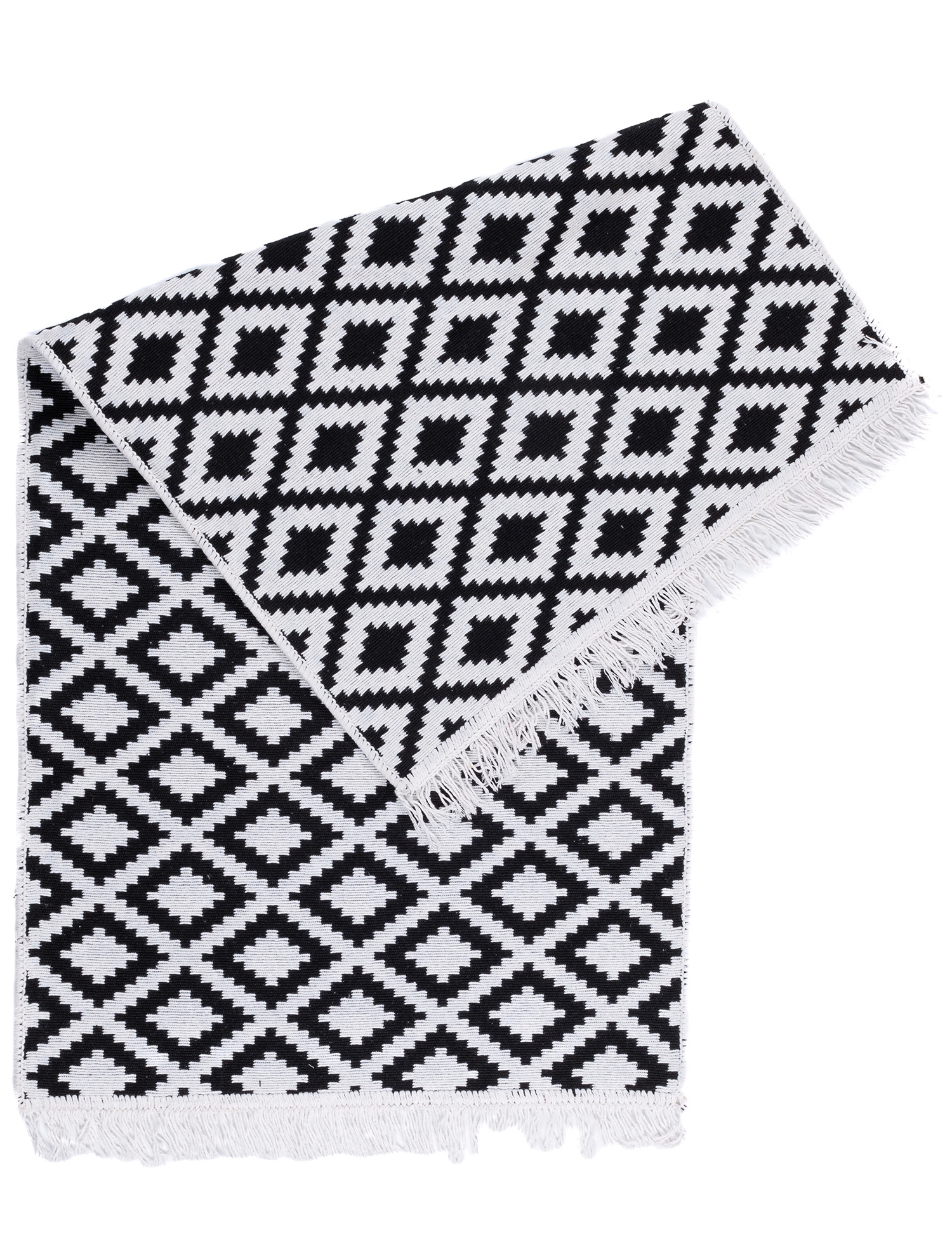 Koberec Boho Kilim tkaný s třásněmi 80x150 cm Romby Bílo-černý