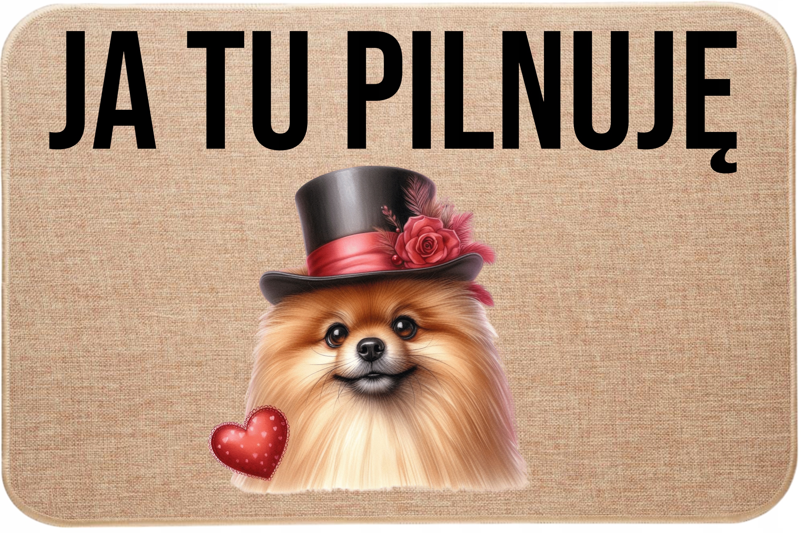 Lněná stěrka před dveře Já tady hlídám Miniaturní špic Pomeranian