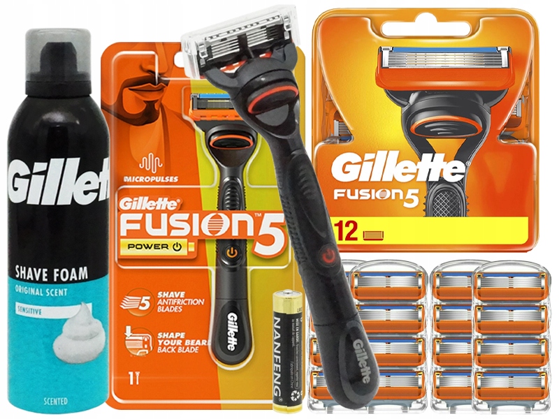 Strojek Gillette Fusion 5 Micropulses 12 Náhradních Čepelí Pěna 200 Ml
