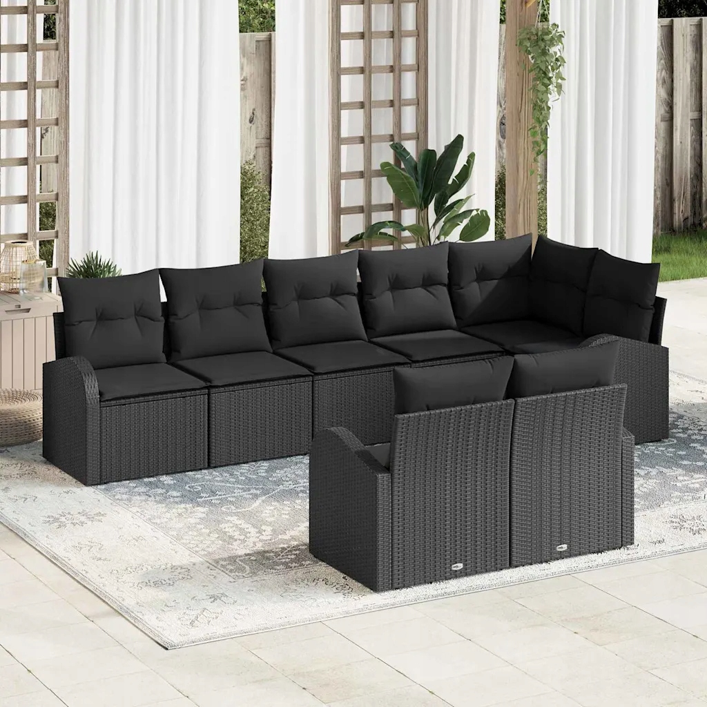 vidaXL Sada zahradních pohovek s polštářem 8 pcs Černá polyratan