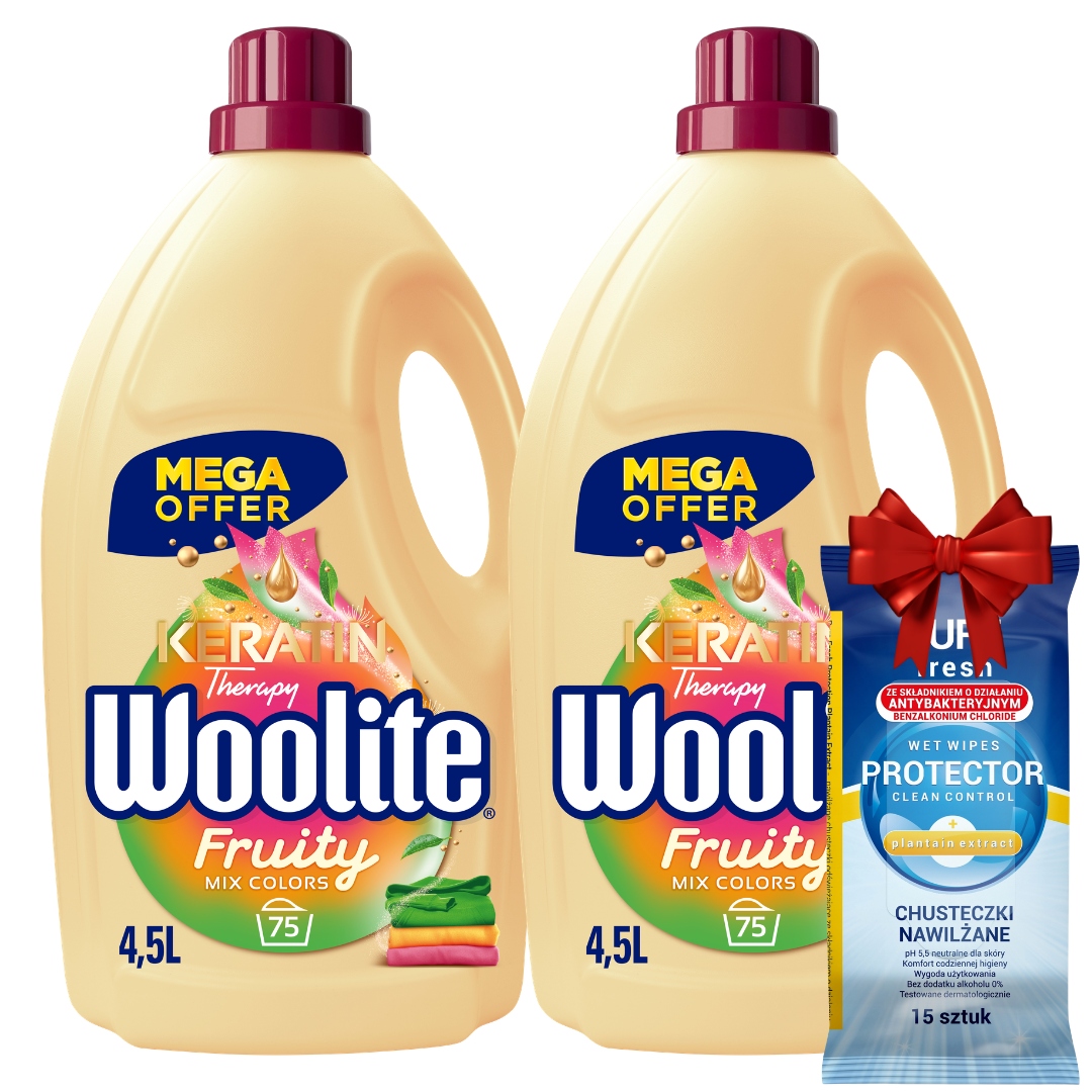 Woolite Tekutý prací prostředek na barvu Fruity 4,5L 75 praní x2 Dárek