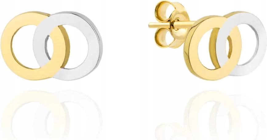 Ženské náušnice zlaté s ozubenými dvěma kroužky ve dvou barvách zlata 585