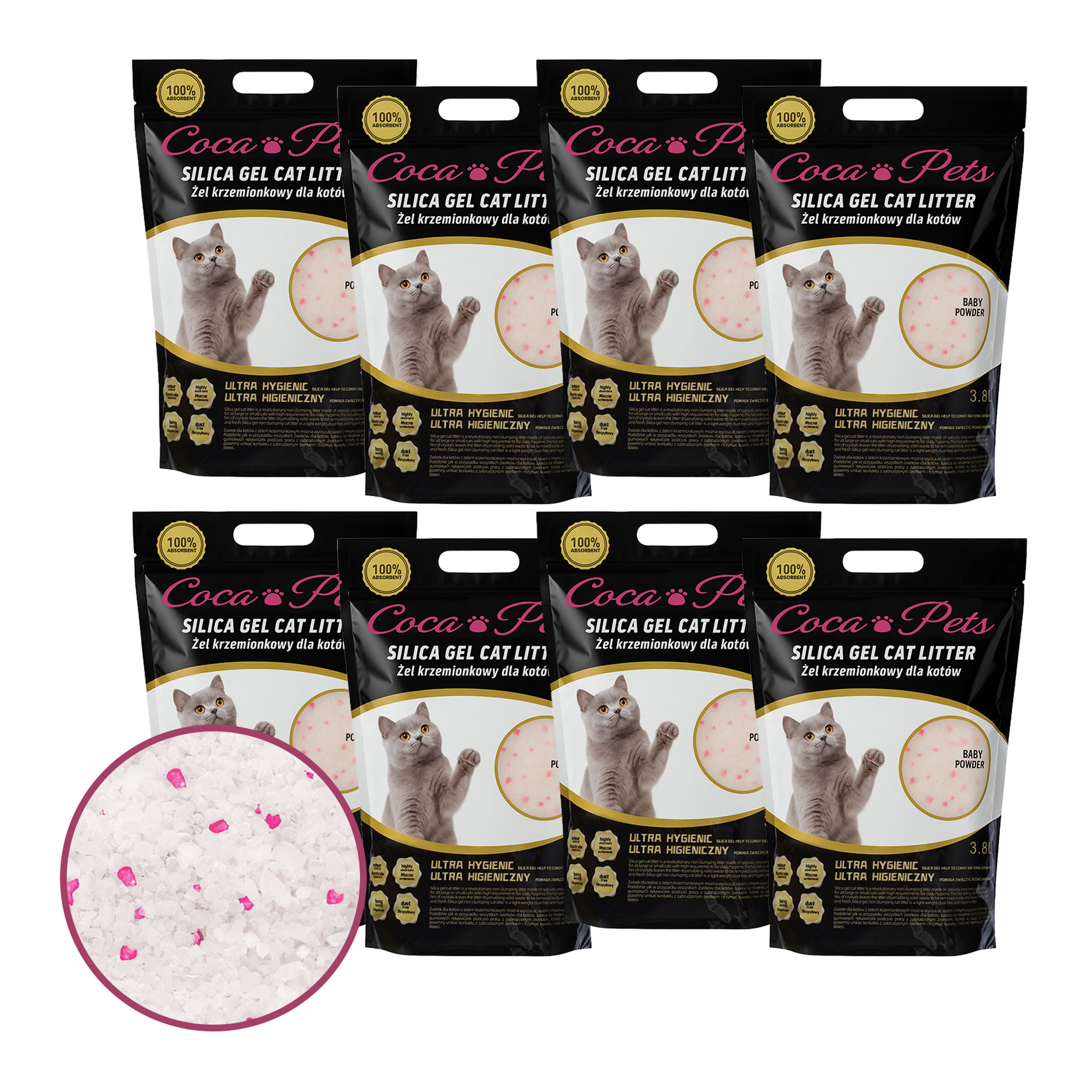 Levně Silikonové Stelivo Pro Kočky Jemné Bezprašné 8 x balení 12 kg 30,4 l