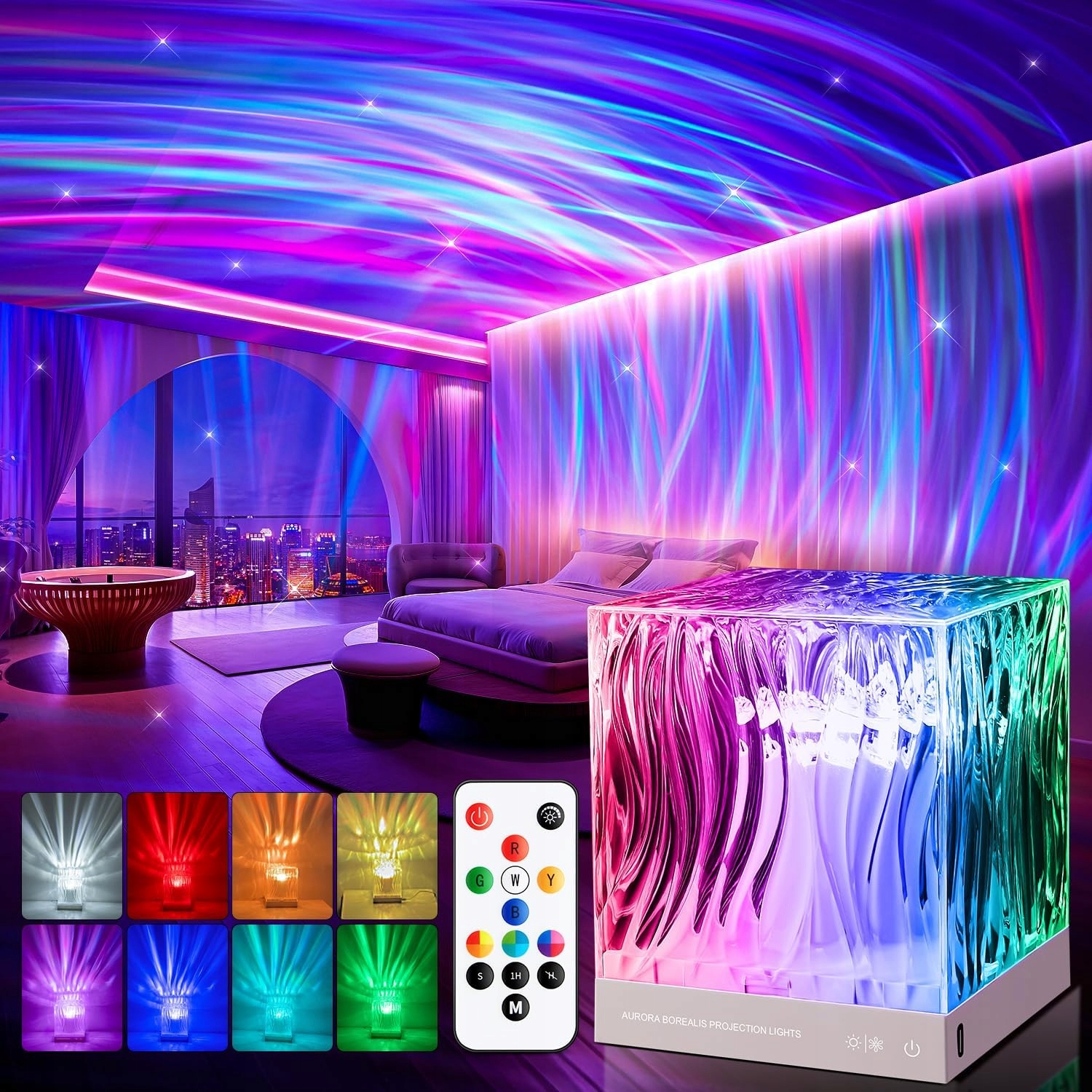 Projektor Zorzy Polarnej Z Pilotem Aurora Led Lampka Nocna