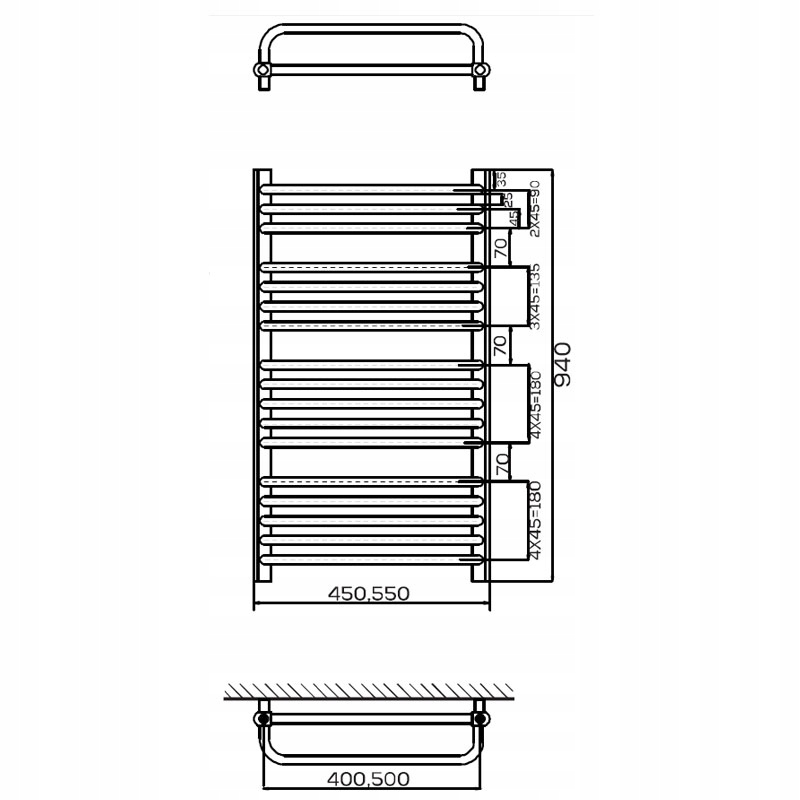 Grzejnik łazienkowy REGINA 94 x 55, 792W Wysokość 940 mm