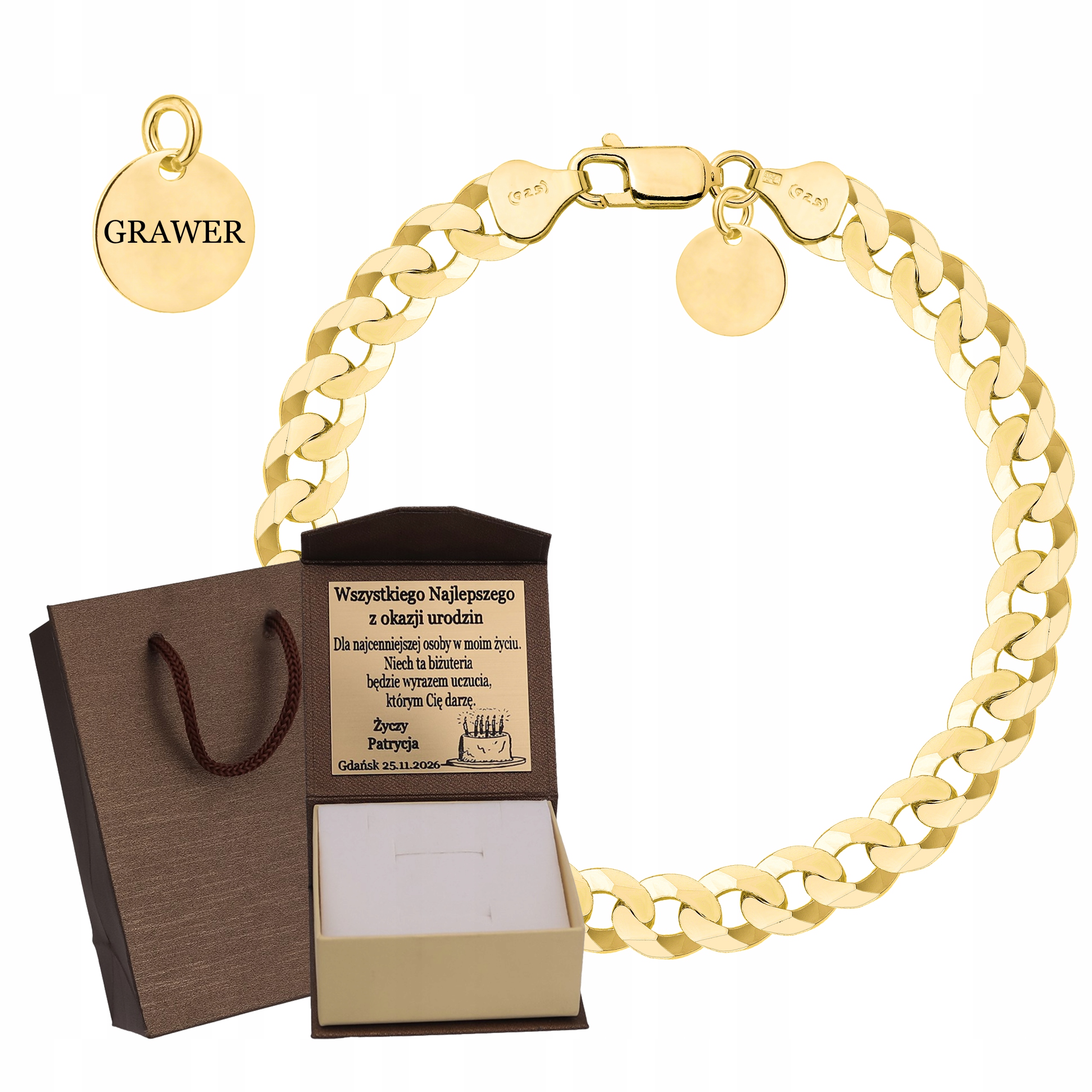 Zlatý Plný Pánský Náramek Pancéřový Masivní Ryzost 925 Gravírování Bonus
