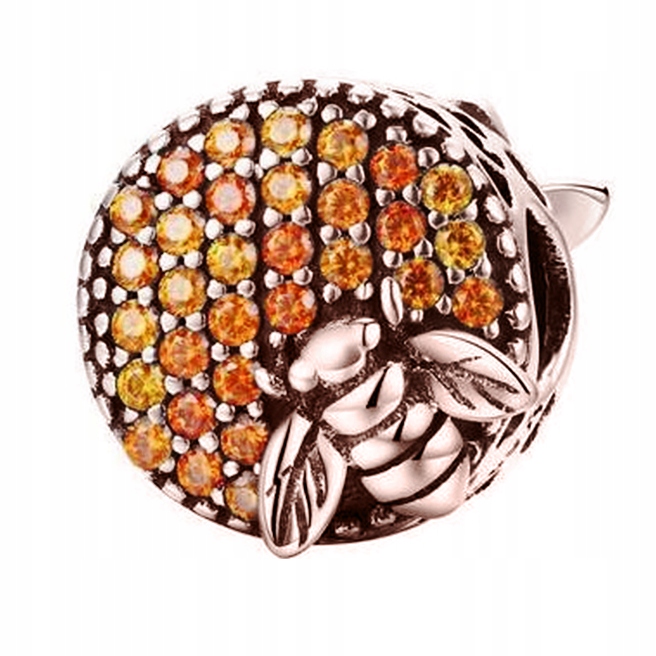 Charms Pozlacený s včelou Zirkony Včelka Hmyz Happy Bee Stříbro 925