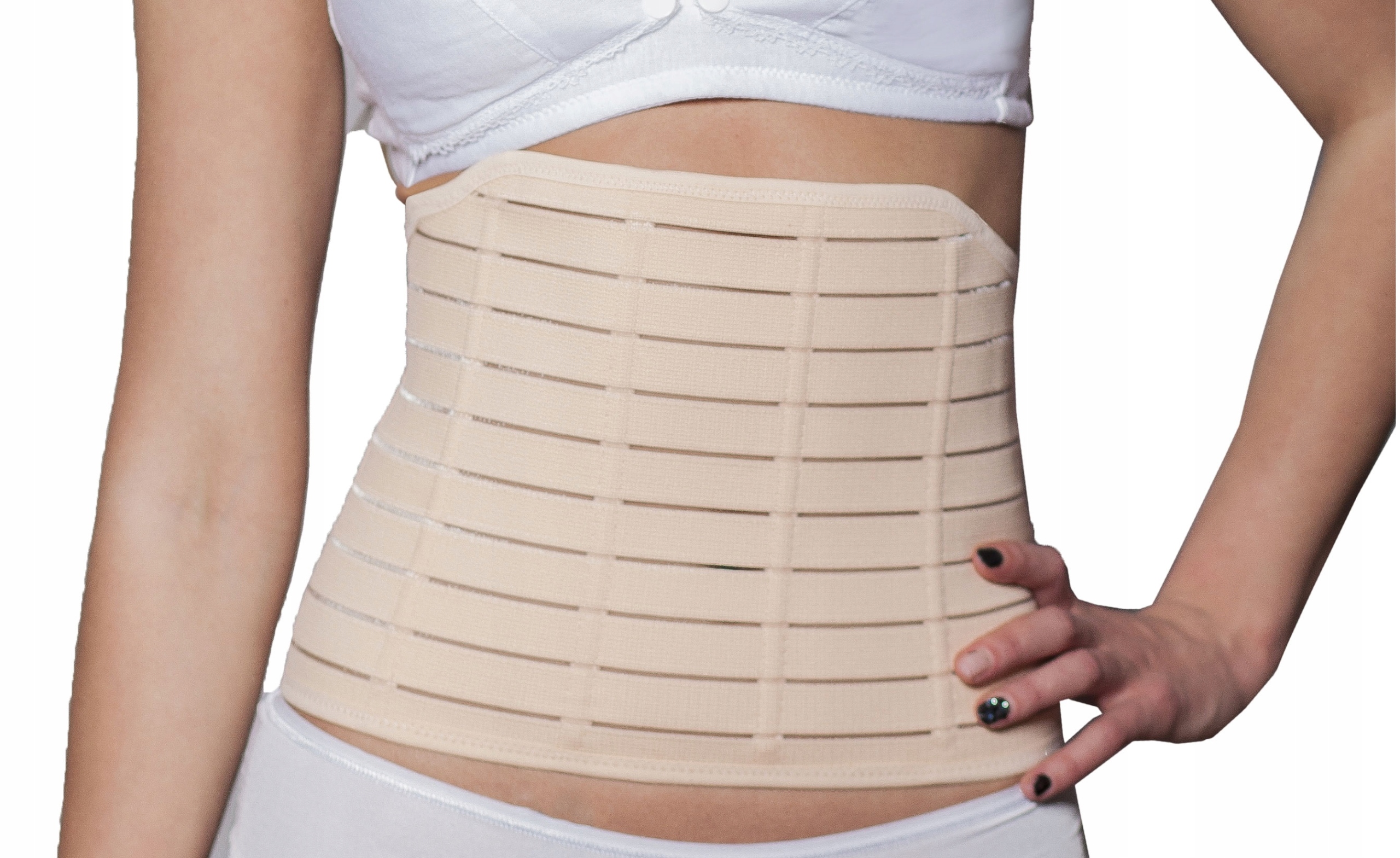 PAS POPORODOWY Z FISZBINAMI GORSET WYSZCZUPLAJĄCY BEŻOWY PASY ŚCIĄGAJĄCY Rozmiar uniwersalny