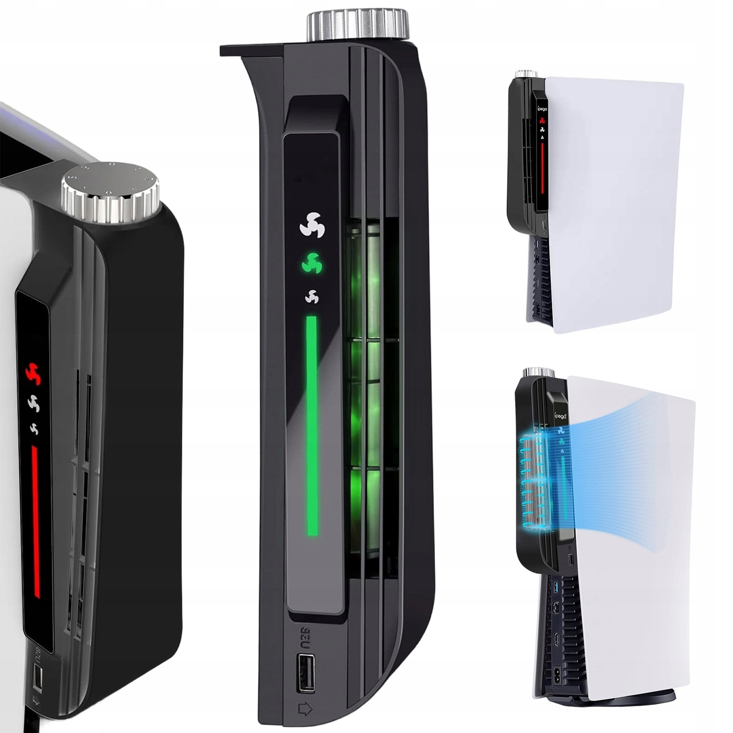 Ventilátor pro PS5 Chladič Pro Playstation Slim Tichý Usb Led Bílo-černý