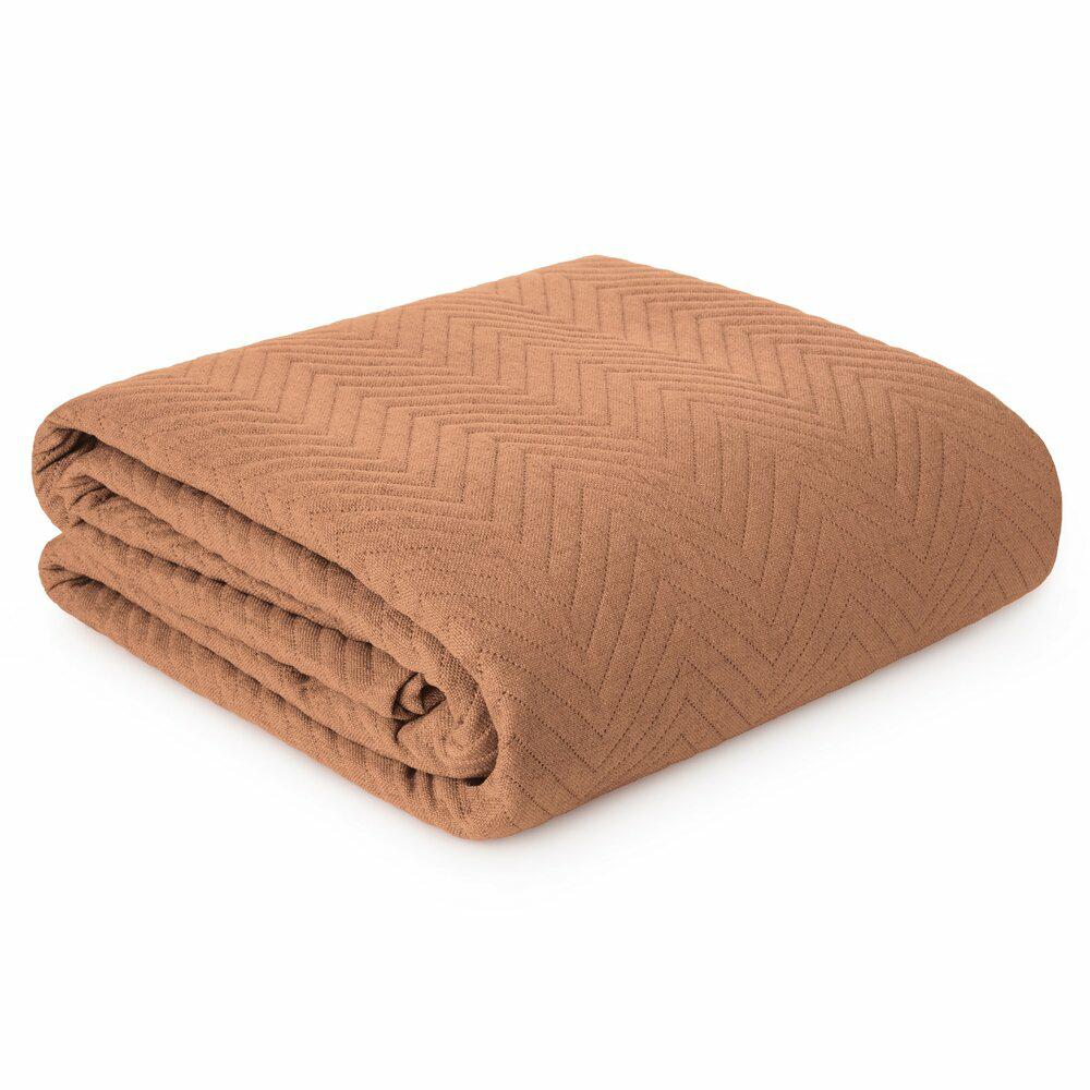 Přikrývka LEN/3 170x210 cm cihlová jedle prošívaná na postel a boho pohovku