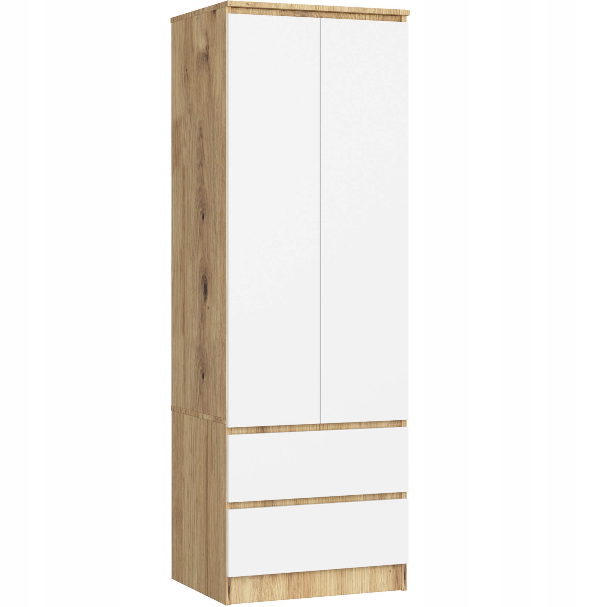 Szafa do sypialni 60 cm Star garderoba 2 drzwi 2 szuflady dąb artisan biała
