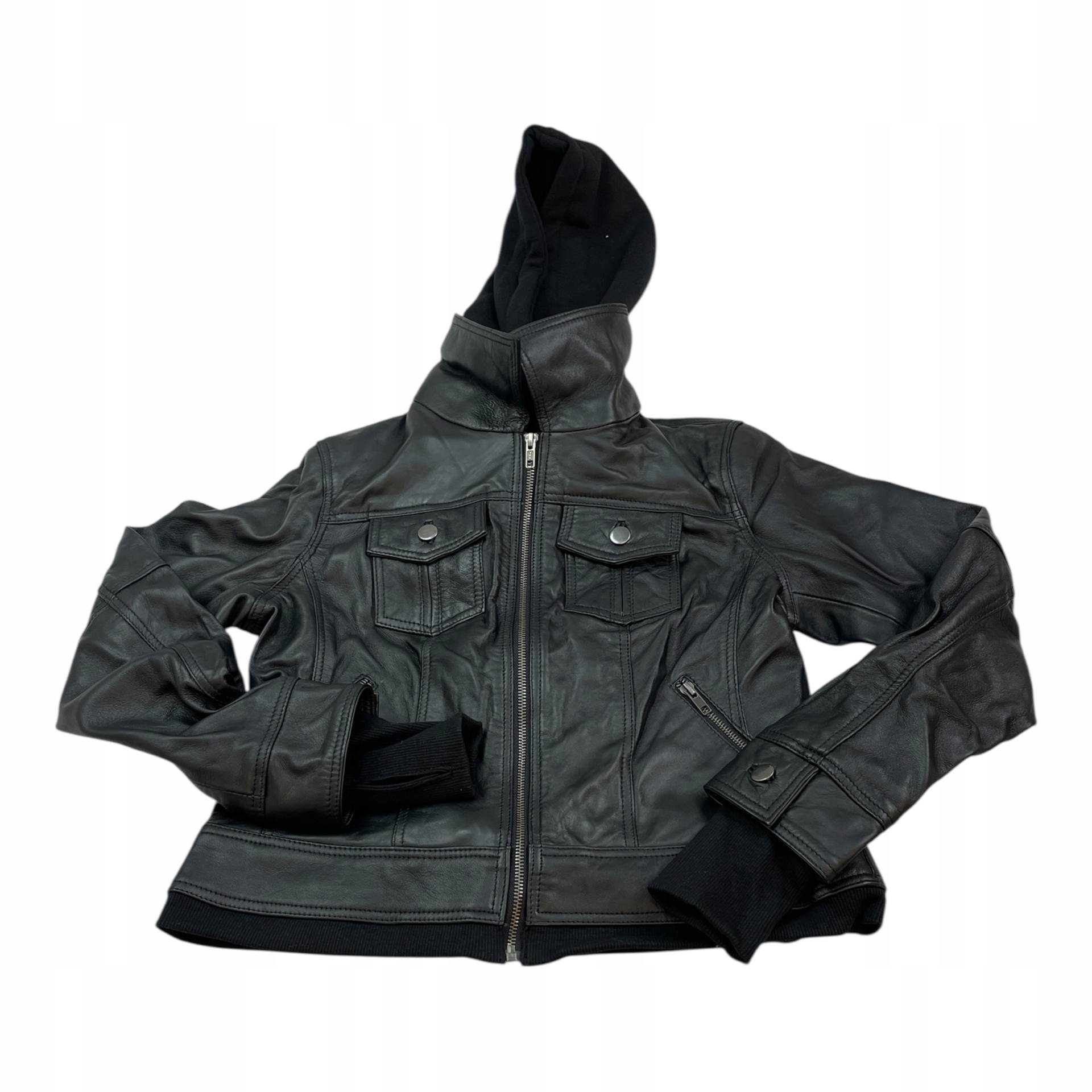 Dámská kožená bunda Real Leather černá velikost s odnímatelnou kapucí