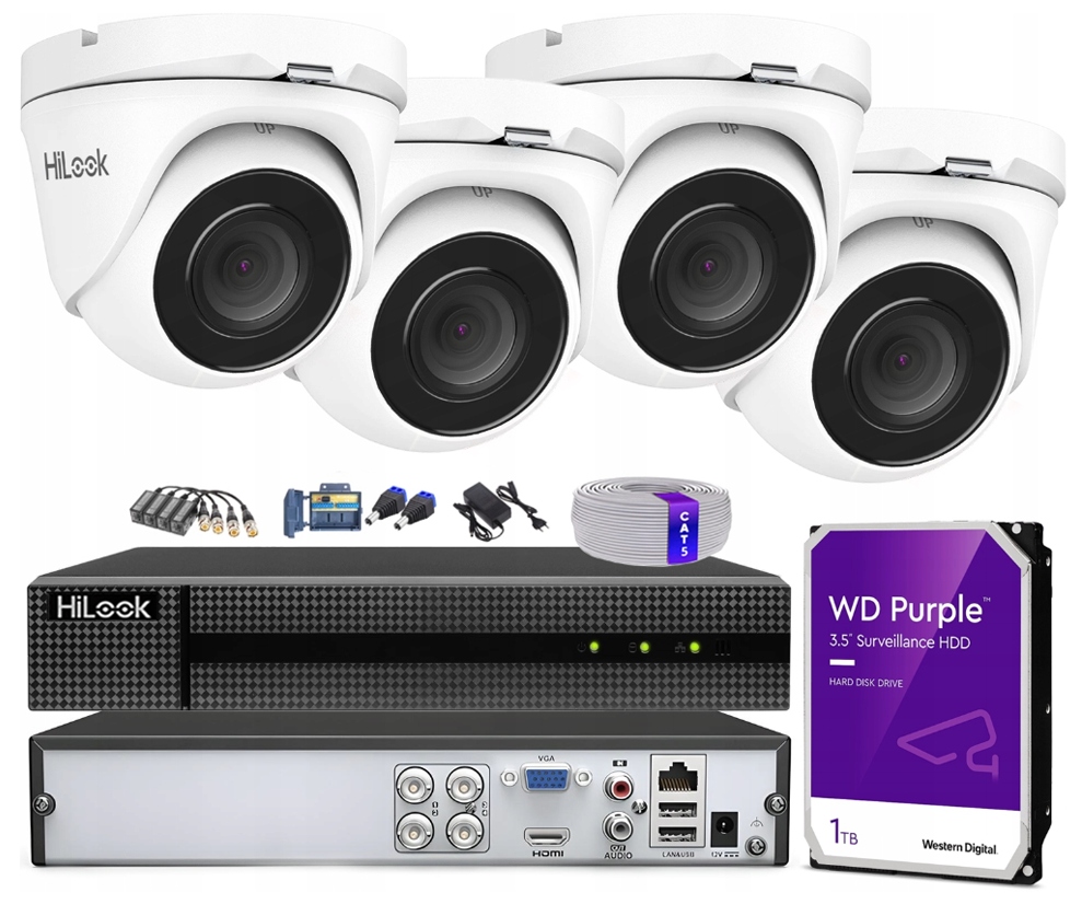 Venkovní monitorování 4 kamery 5MPx IR20m Hilook na 1TB záznamník