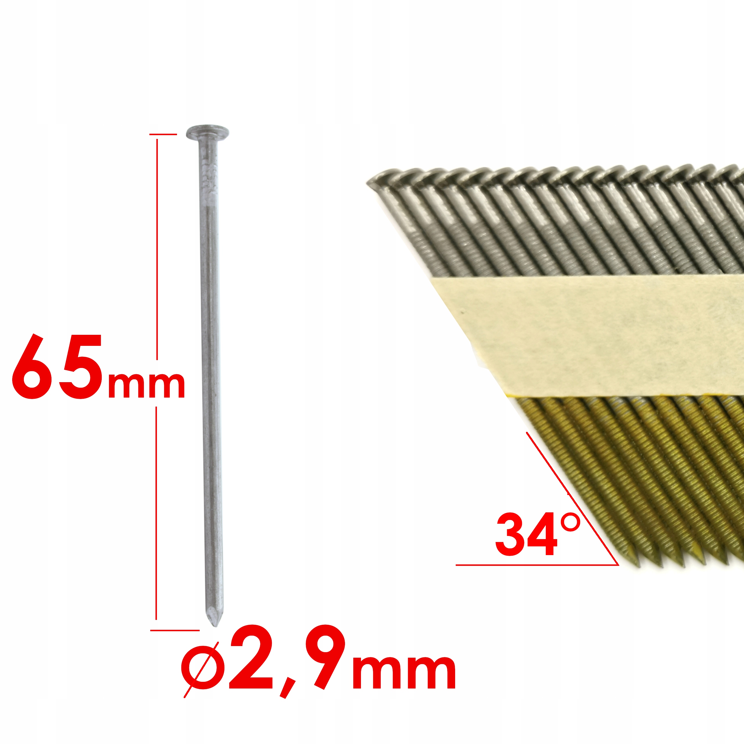 Gwoździe do gwoździarki 2,9/ 65 mm 3000 szt. Kod producenta 2,9/65 R ( 3 000 )