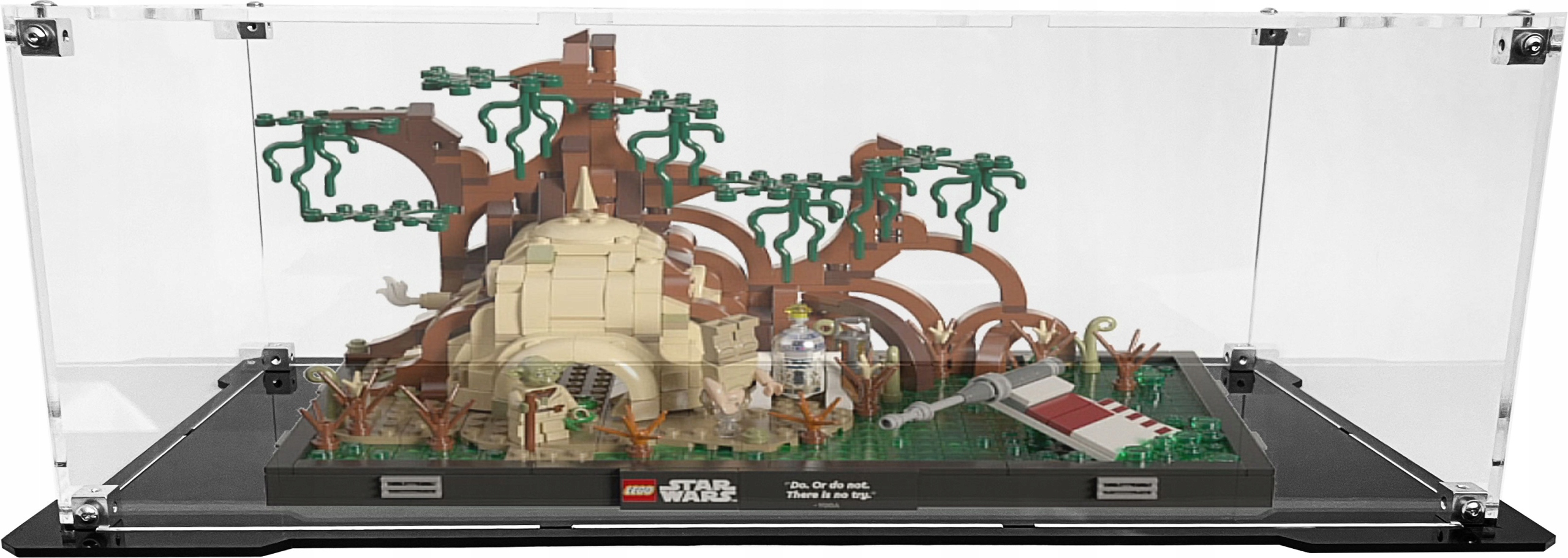 Vitrína s černým podstavcem pro stavebnici Lego 75330 Výcvik Jediů na Dagobah