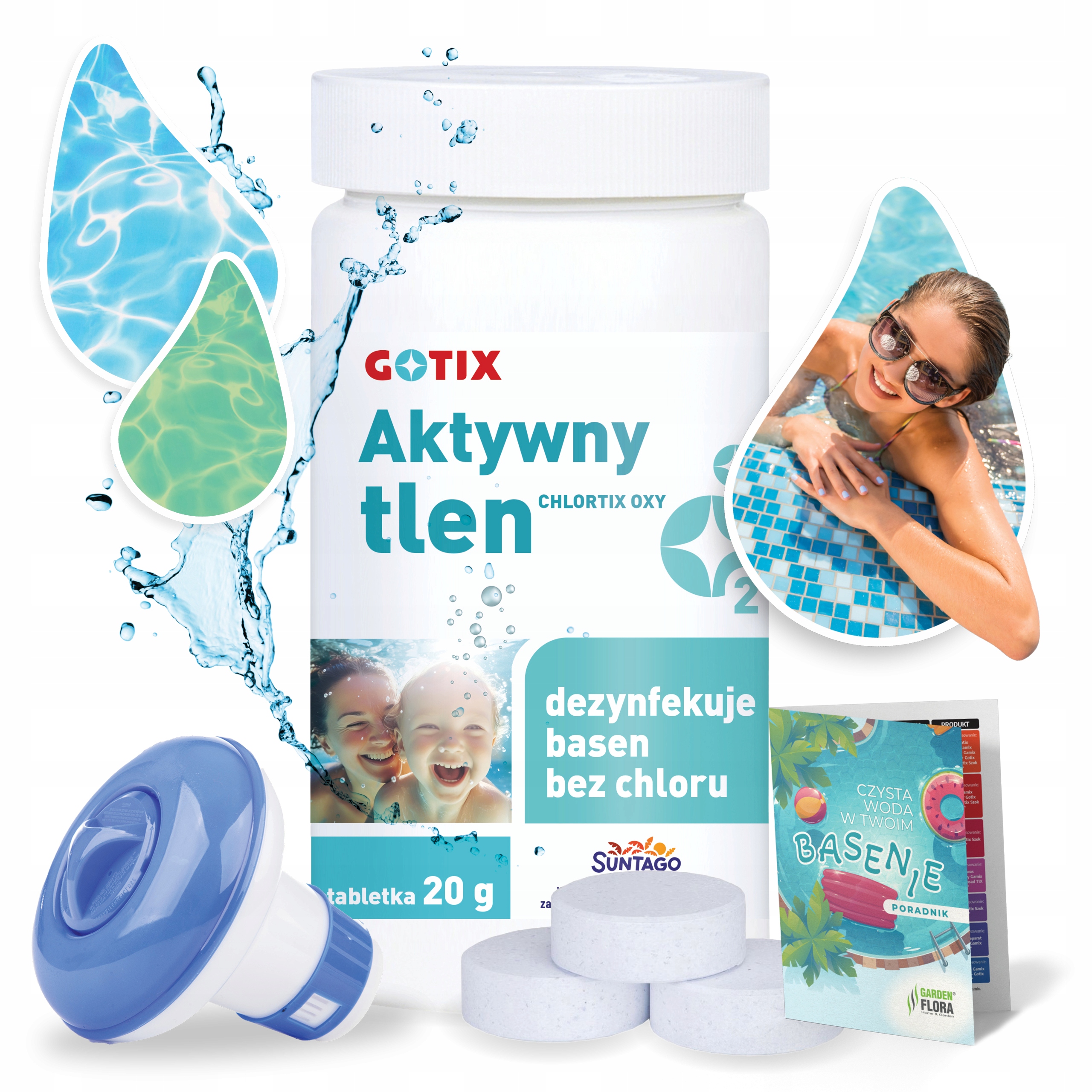 Czysty Basen bez Chloru aktywny Tlen chlortix Oxy do Basenu 1kg dozownik