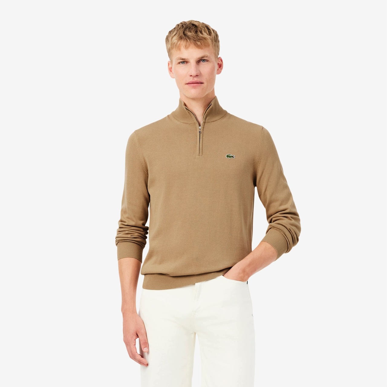 Lacoste Pánský svetr Zipped High Neck Brown S