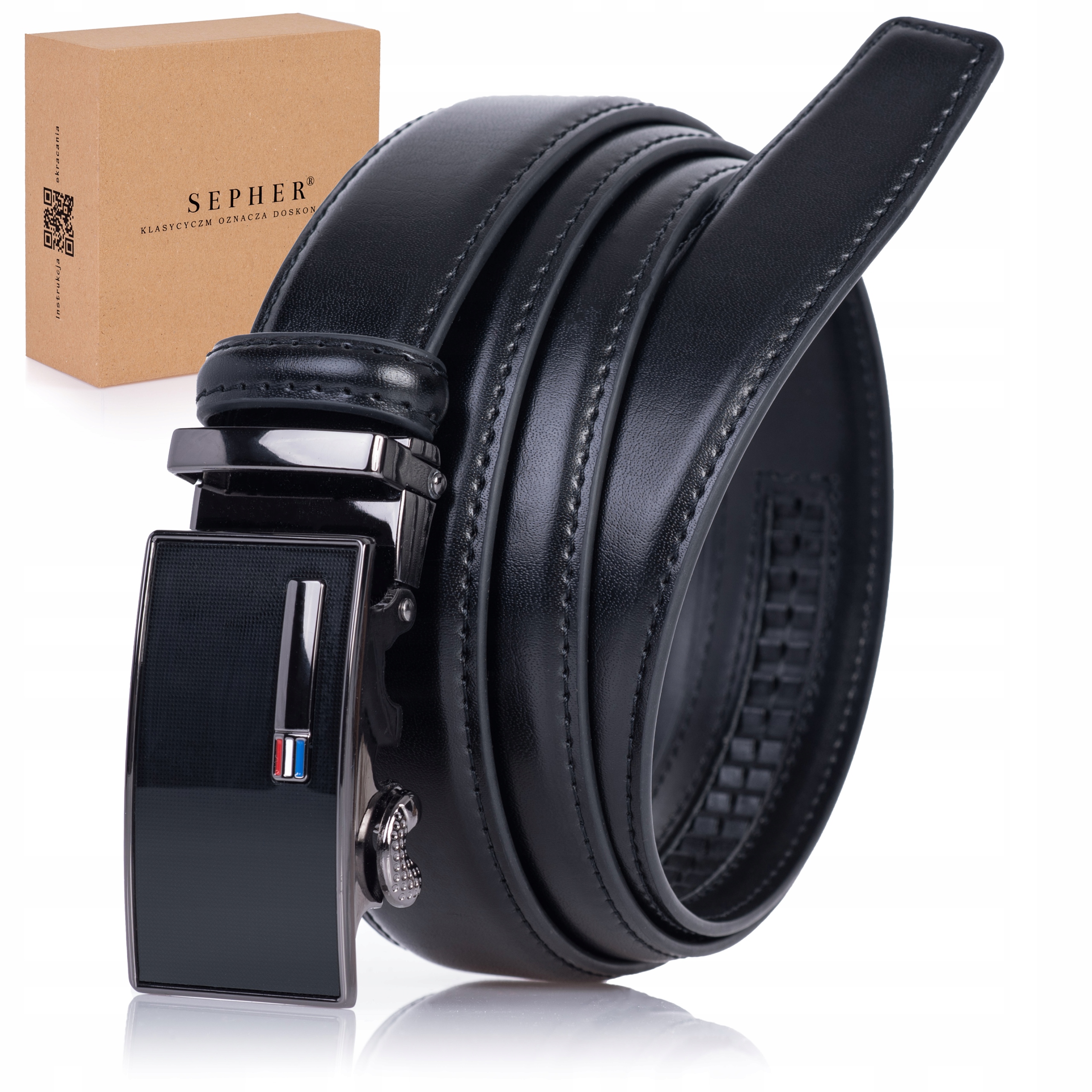 

Pasek Skórzany Męski Automat Czarny klamra spodni