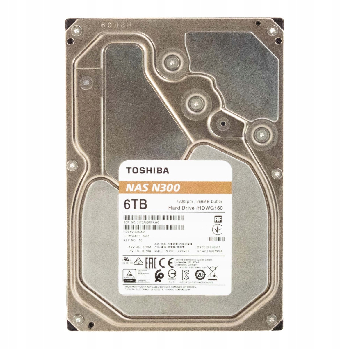 Toshiba Nas N300 6TB 7.2K 256MB Sata III 3.5'' HDEXV13ZNA51 HDWG160UZSVA