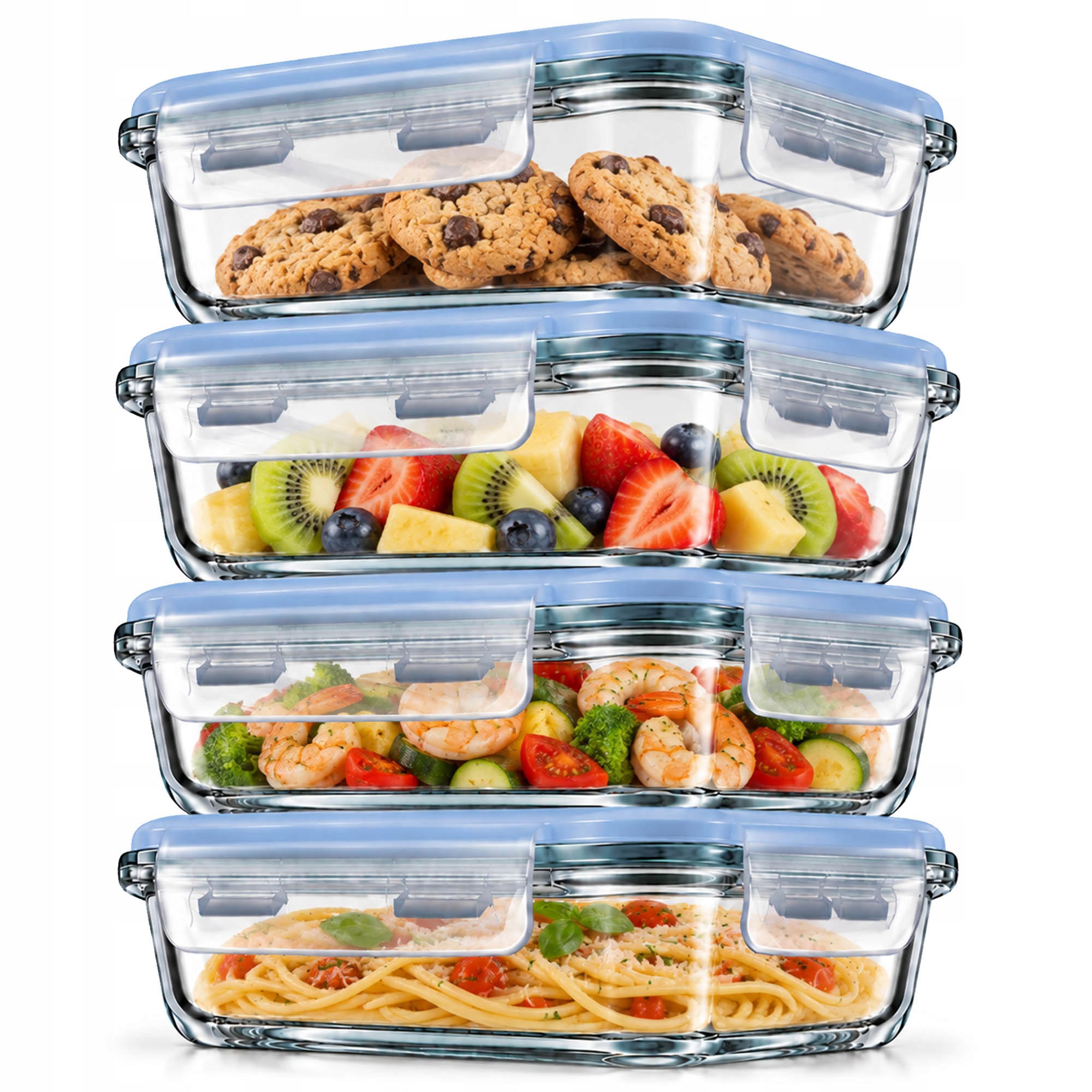 4ks Skleněné Nádoby Na Potraviny 1520 ml Žáruvzdorné S Víkem Lunchbox