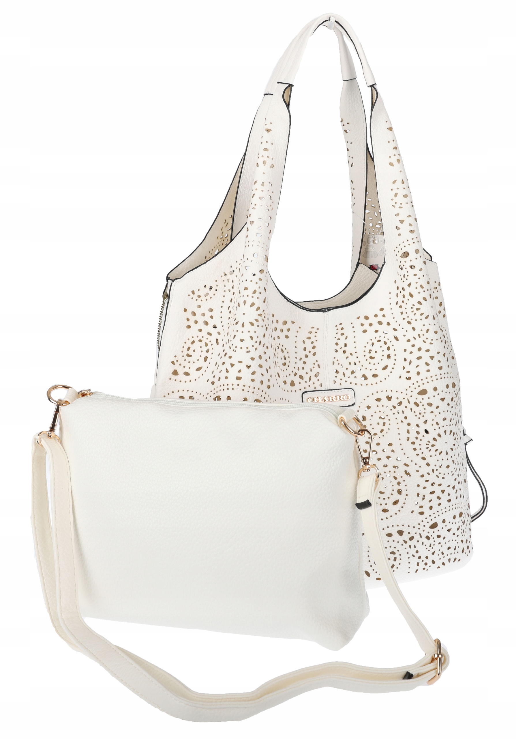Torebka Damska włoskiej marki Charro Ażurowa 2w1 Worek shopper CH28 biała