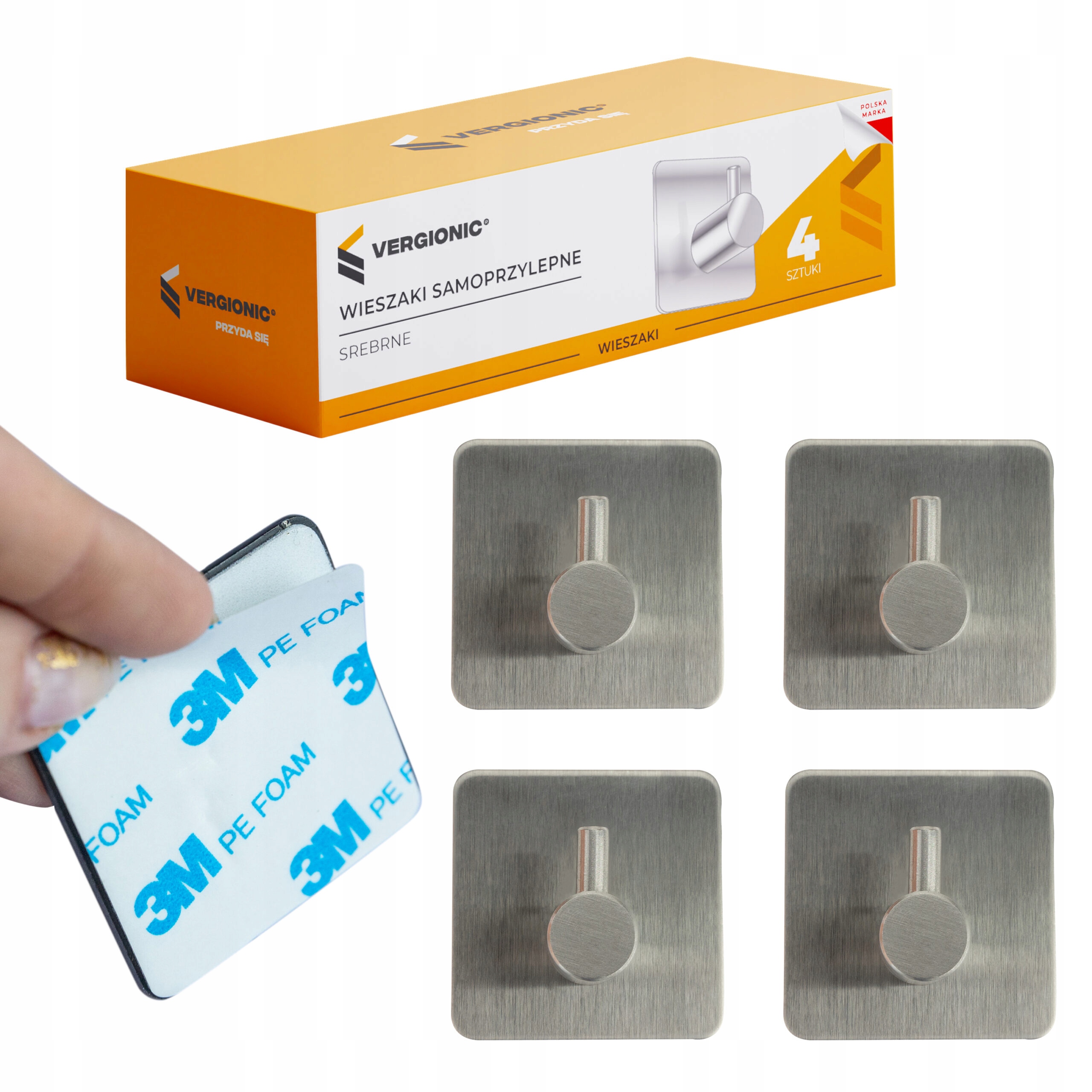 

Wieszaki samoprzylepne srebrne wieszak zestaw 4x