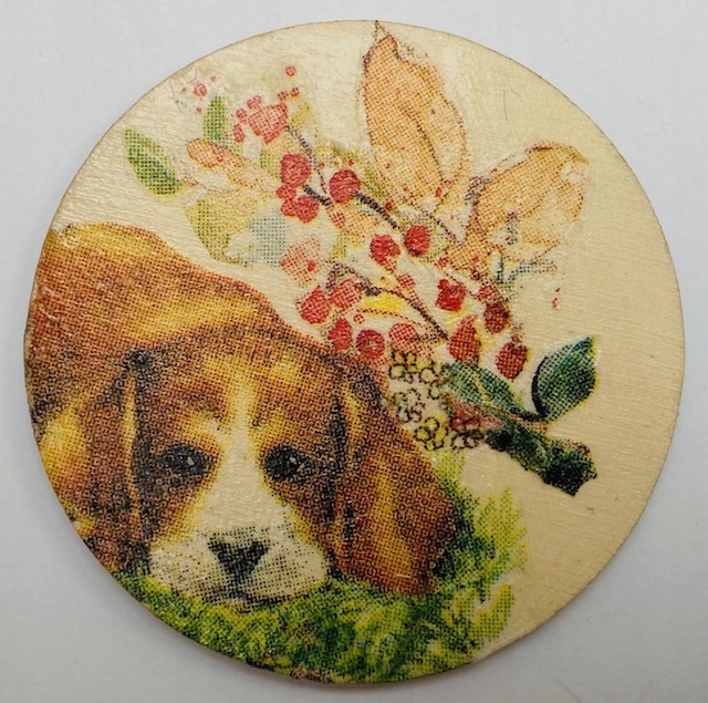 

Magnes decupage HandMade śr. 5 cm Pies Piesek Azor