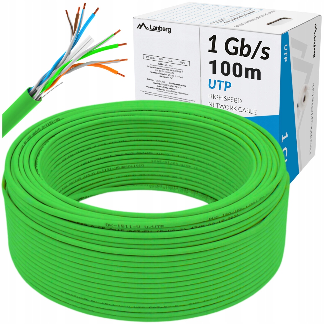 Kabel Przewód Sieciowy Lan Skrętka RJ45 Utp KAT.6 CAT.6 100M Lanberg